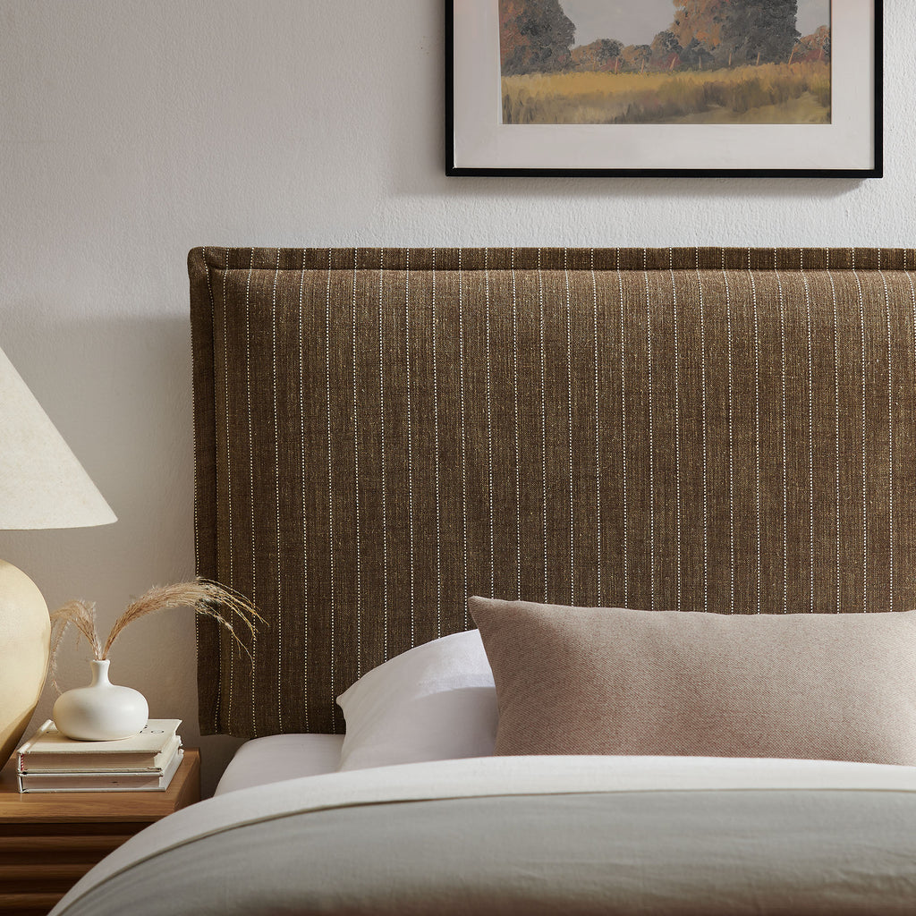 Camille Striped Linen Blend Twin Size Headboard - Earth Stripe