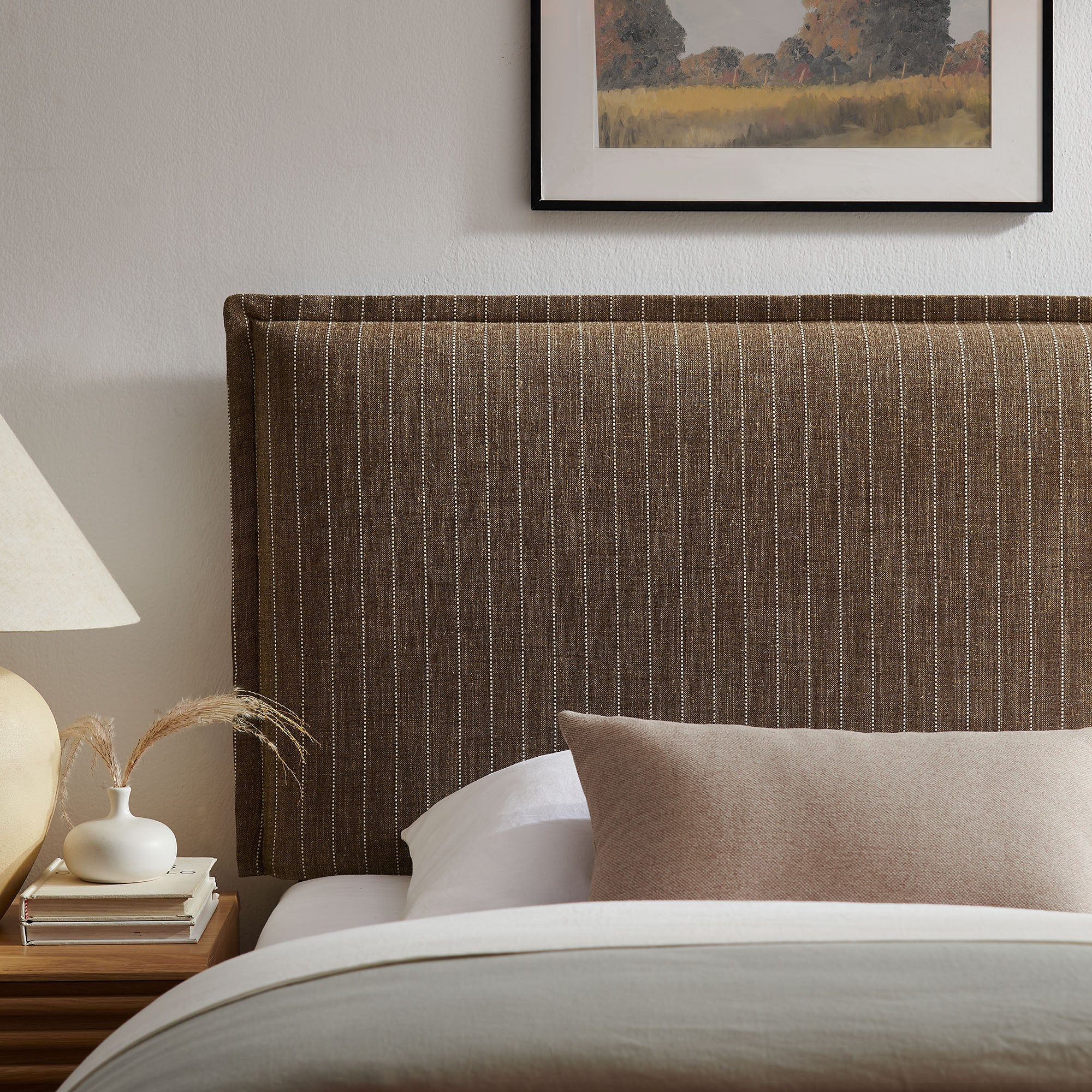 Camille Striped Linen Blend Twin Size Headboard - Earth Stripe