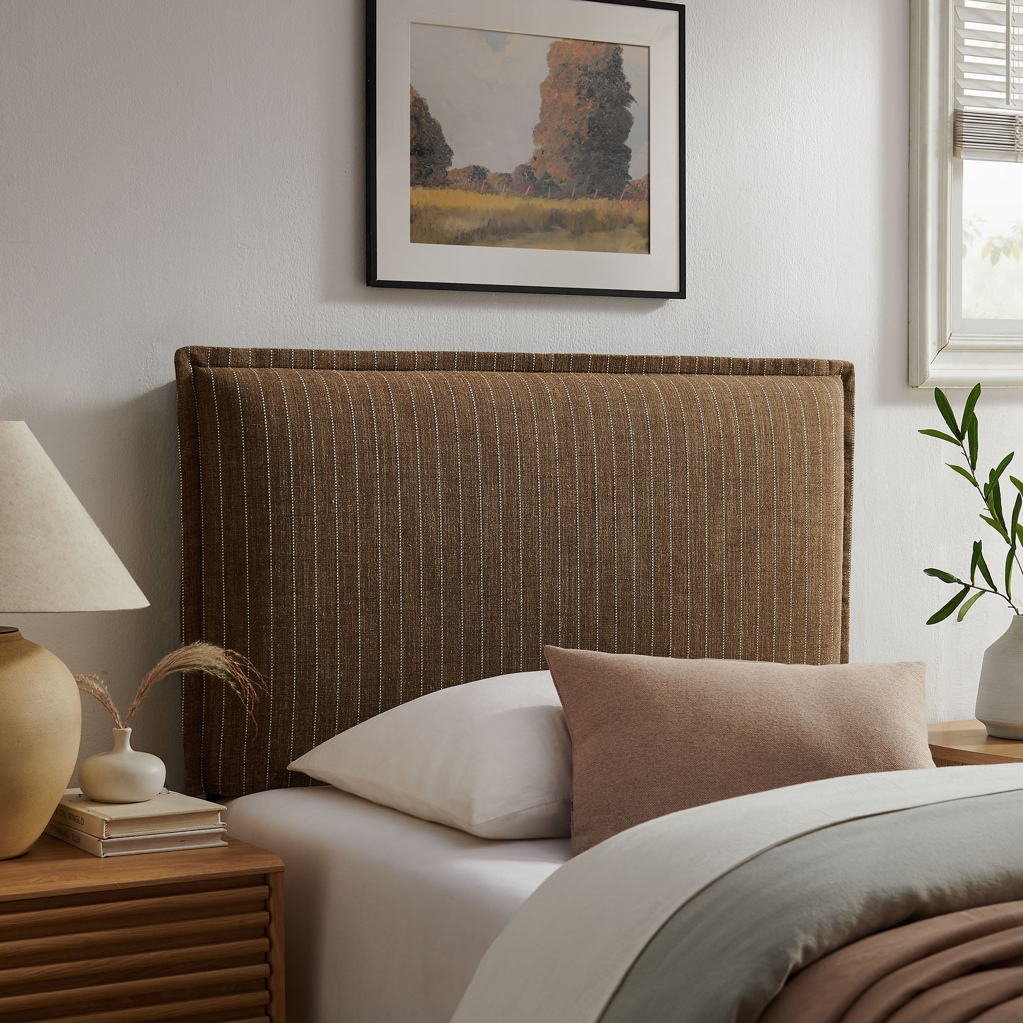 Camille Striped Linen Blend Twin Size Headboard - Earth Stripe