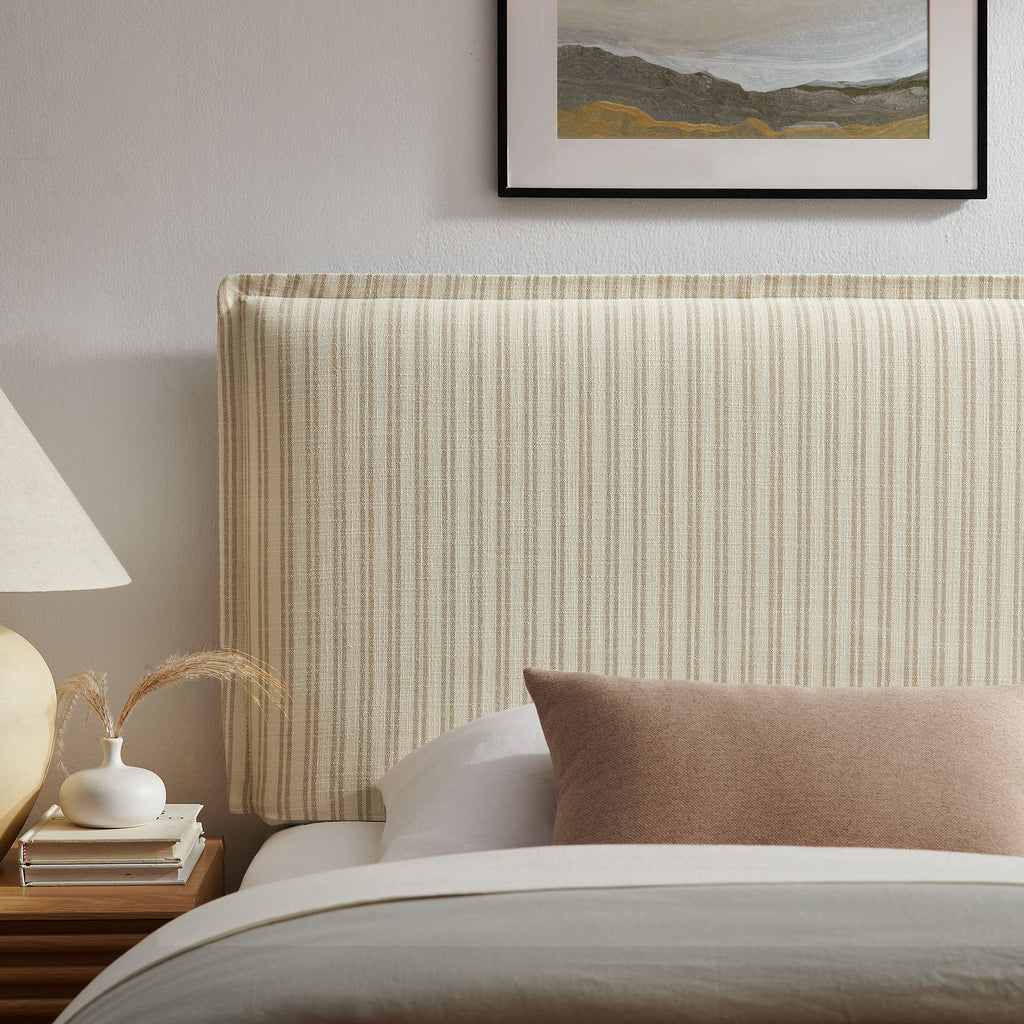 Camille Striped Linen Blend Twin Size Headboard - Oatmeal Stripe