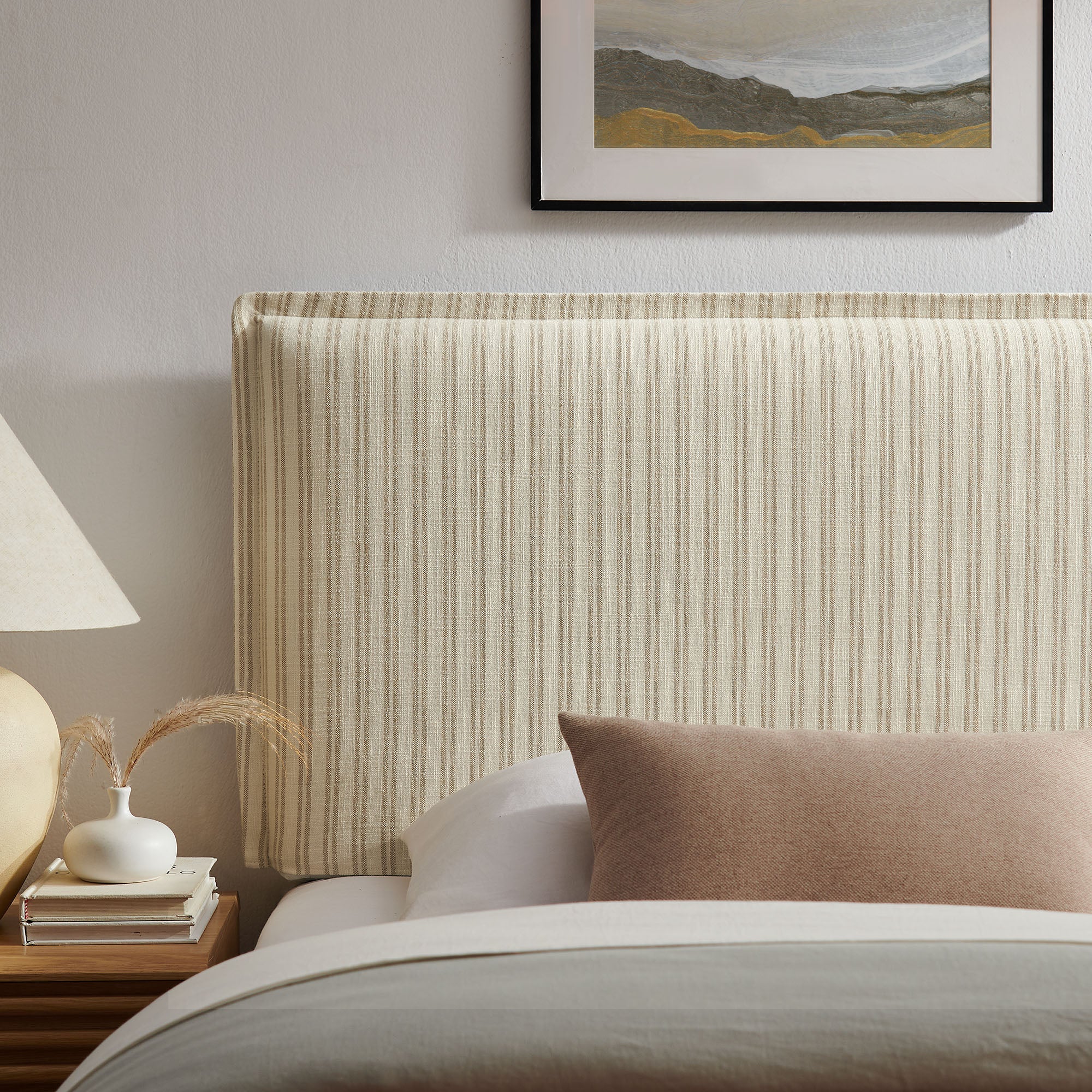 Camille Striped Linen Blend Twin Size Headboard - Oatmeal Stripe