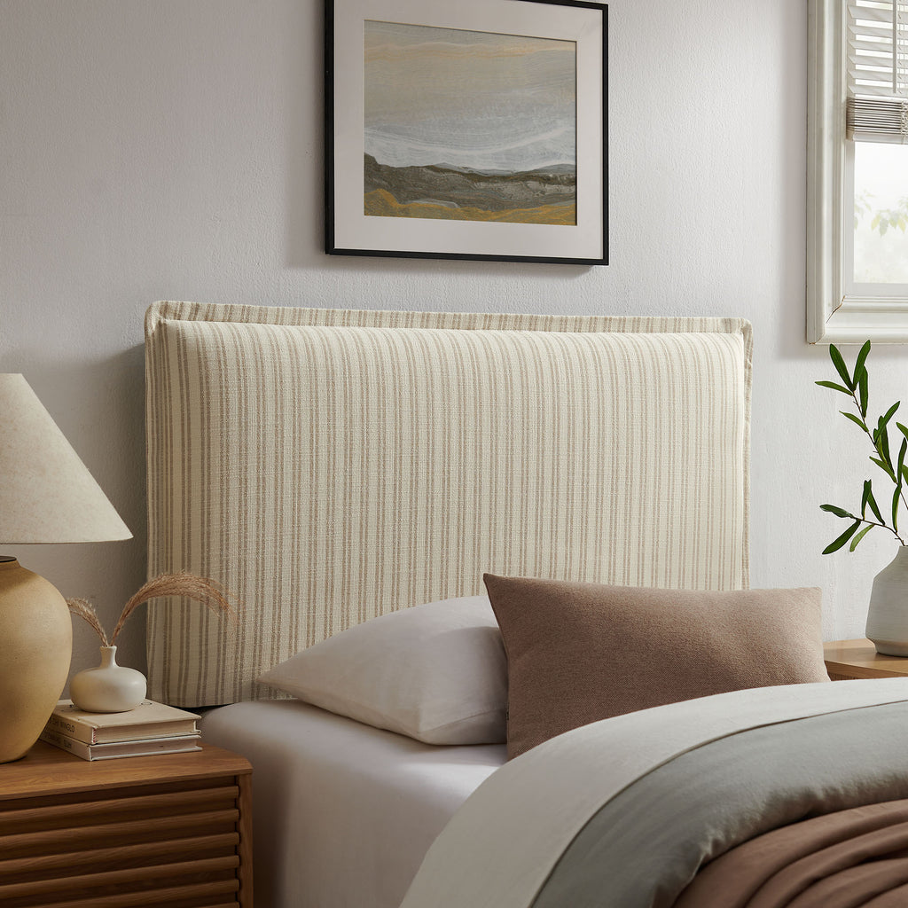 Camille Striped Linen Blend Twin Size Headboard - Oatmeal Stripe