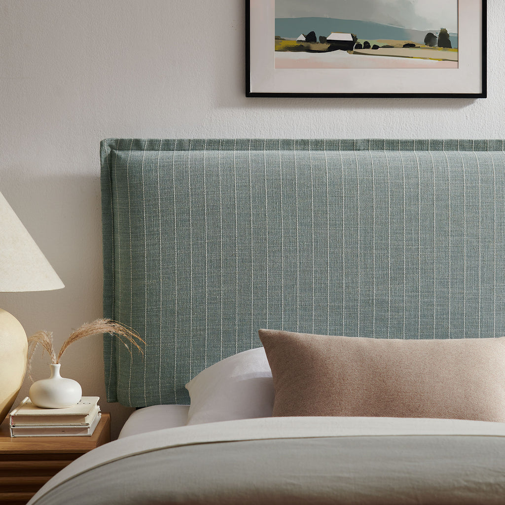 Camille Striped Linen Blend Twin Size Headboard - Spa Blue Stripe