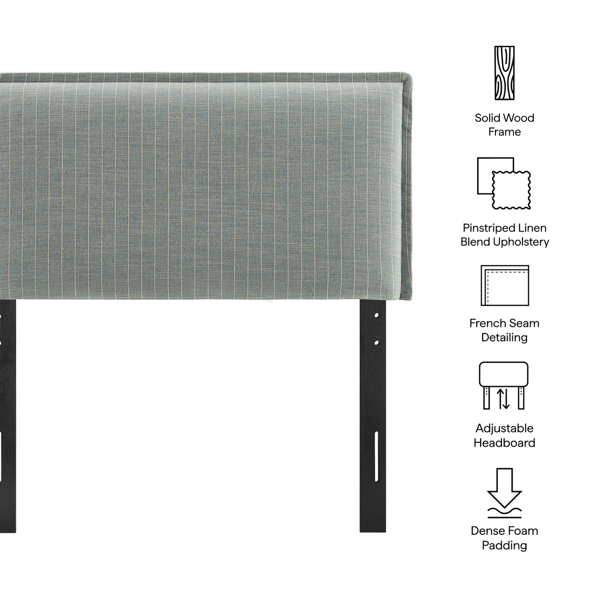 Camille Striped Linen Blend Twin Size Headboard - Spa Blue Stripe