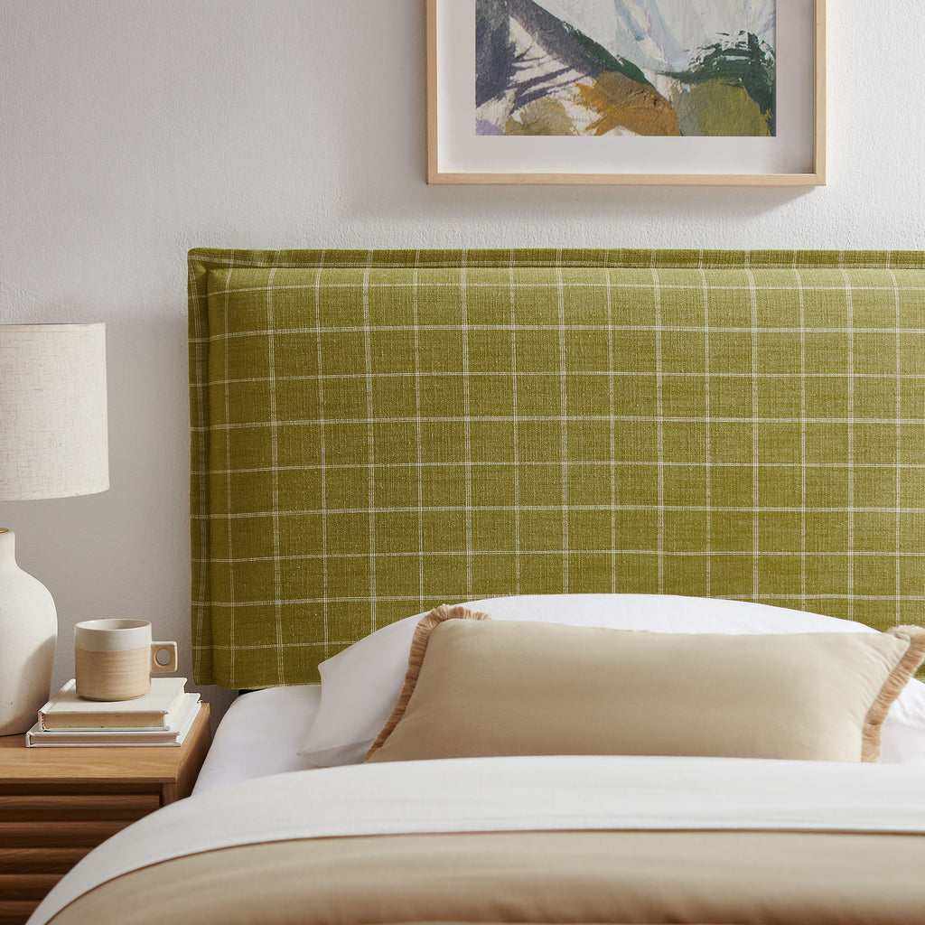 Camille Checkered Linen Blend Twin Size Headboard - Artichoke Windowpane Check