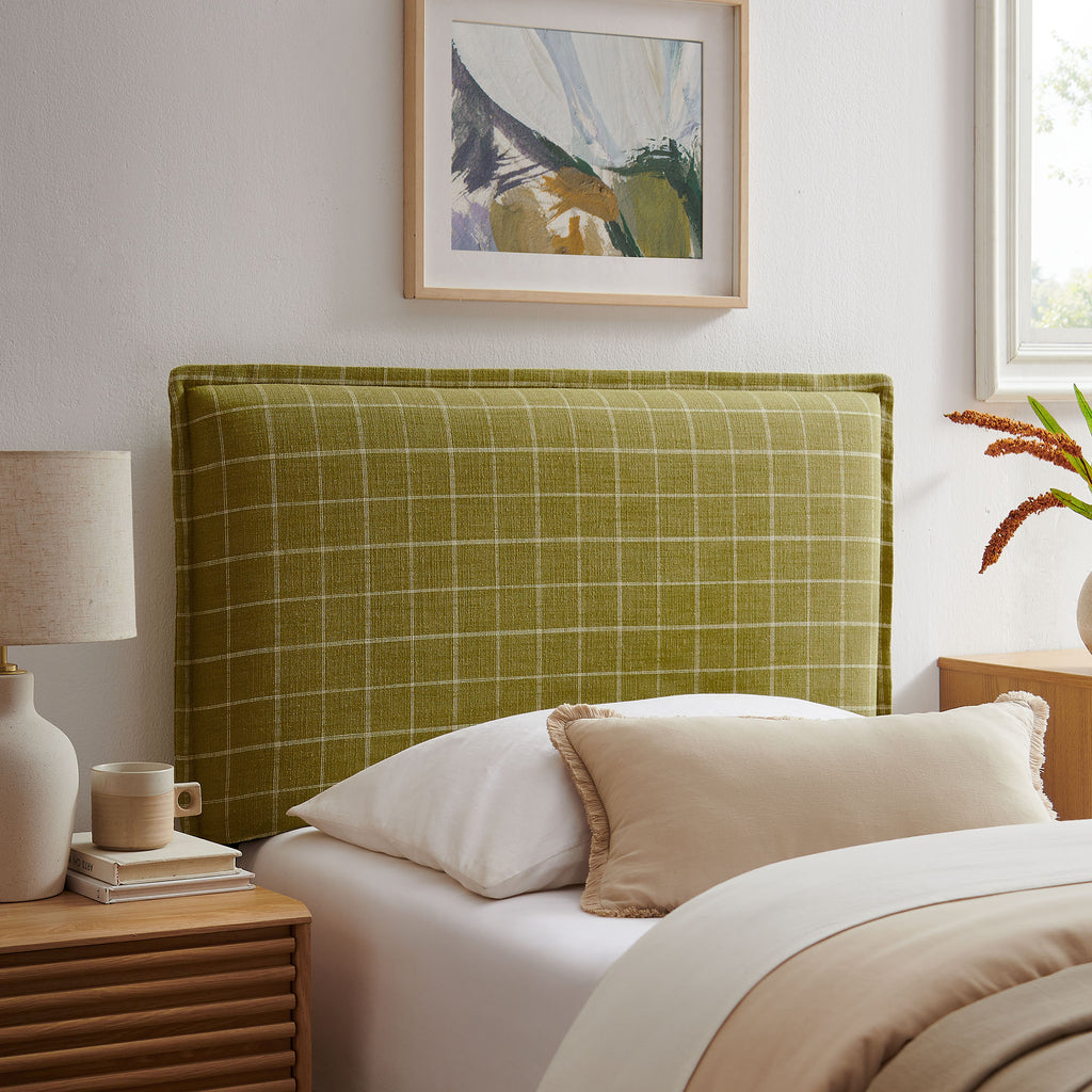 Camille Checkered Linen Blend Twin Size Headboard - Artichoke Windowpane Check