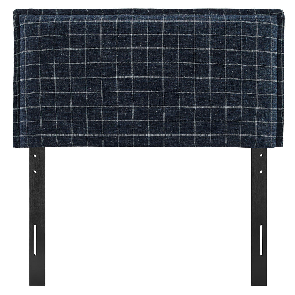 Camille Checkered Linen Blend Twin Size Headboard - Denim Windowpane Check