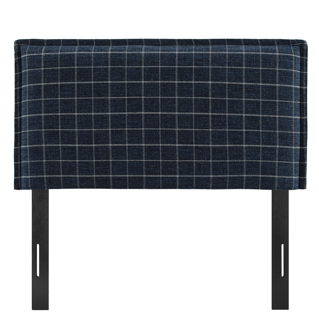 Camille Checkered Linen Blend Twin Size Headboard - Denim Windowpane Check