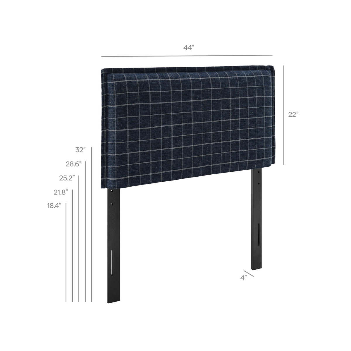 Camille Checkered Linen Blend Twin Size Headboard - Denim Windowpane Check
