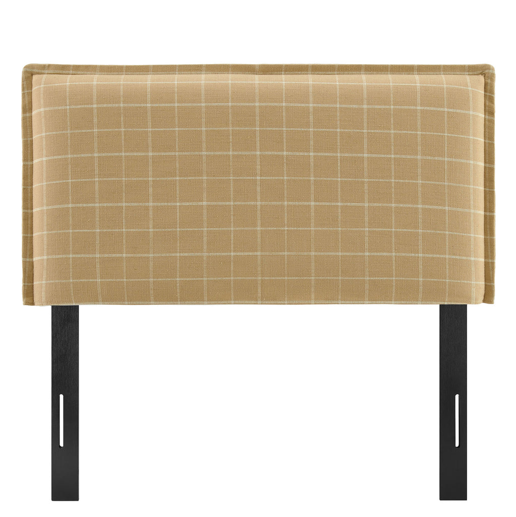 Camille Checkered Linen Blend Twin Size Headboard - Hemp Windowpane Check