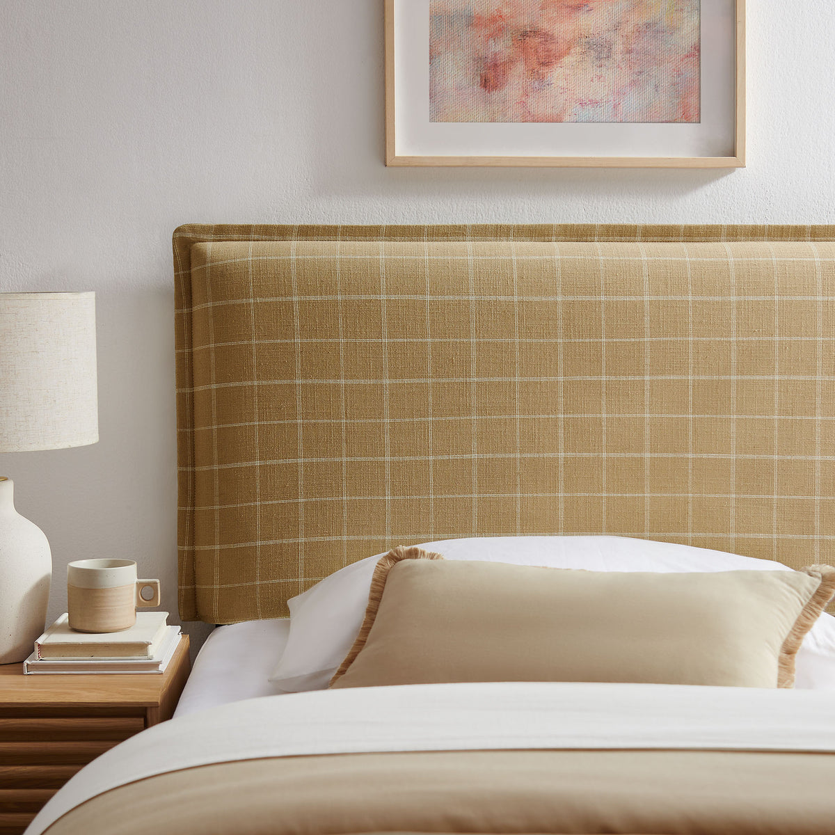 Camille Checkered Linen Blend Twin Size Headboard - Hemp Windowpane Check