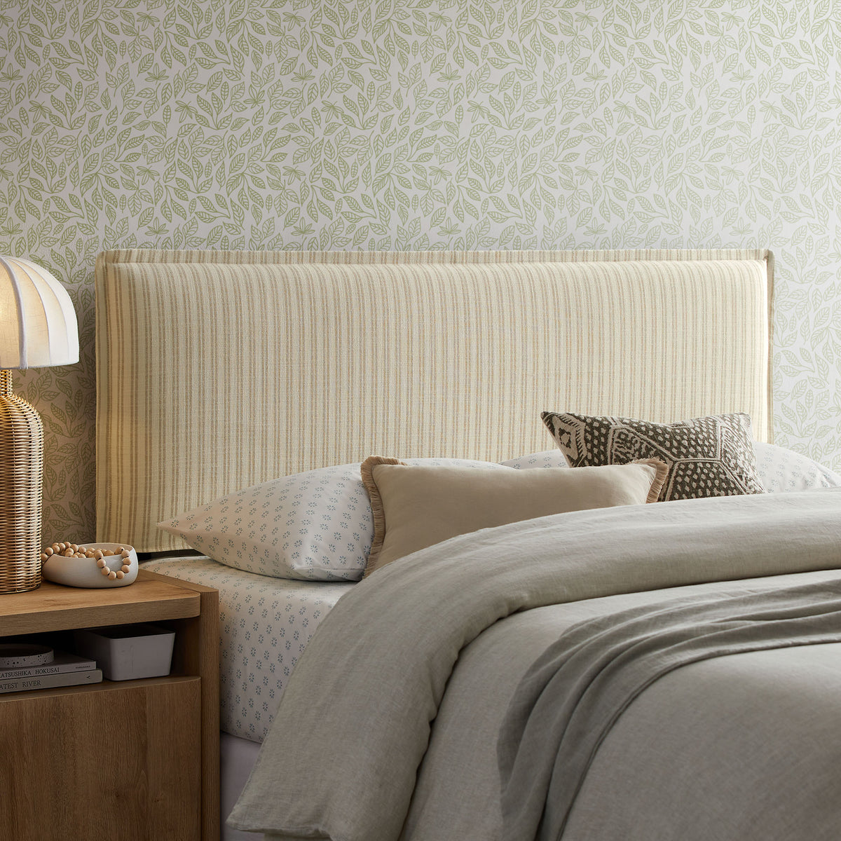 Camille Striped Linen Blend Full Size Headboard - Oatmeal Stripe