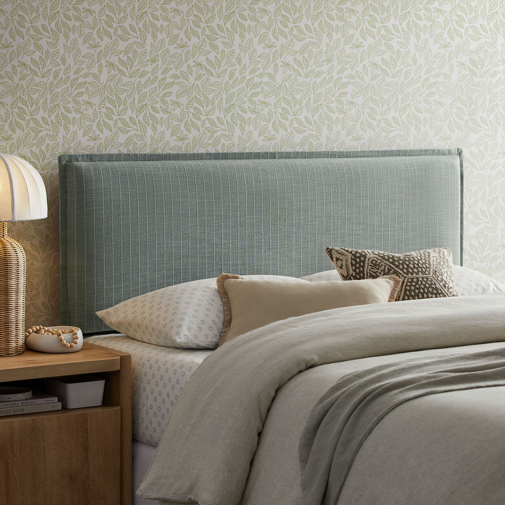 Camille Striped Linen Blend Full Size Headboard - Spa Blue Stripe