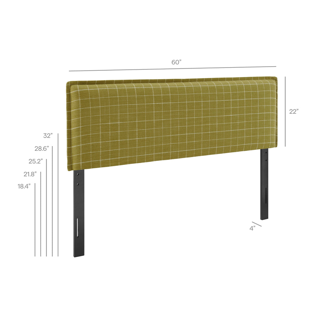 Camille Checkered Linen Blend Full Size Headboard - Artichoke Windowpane Check