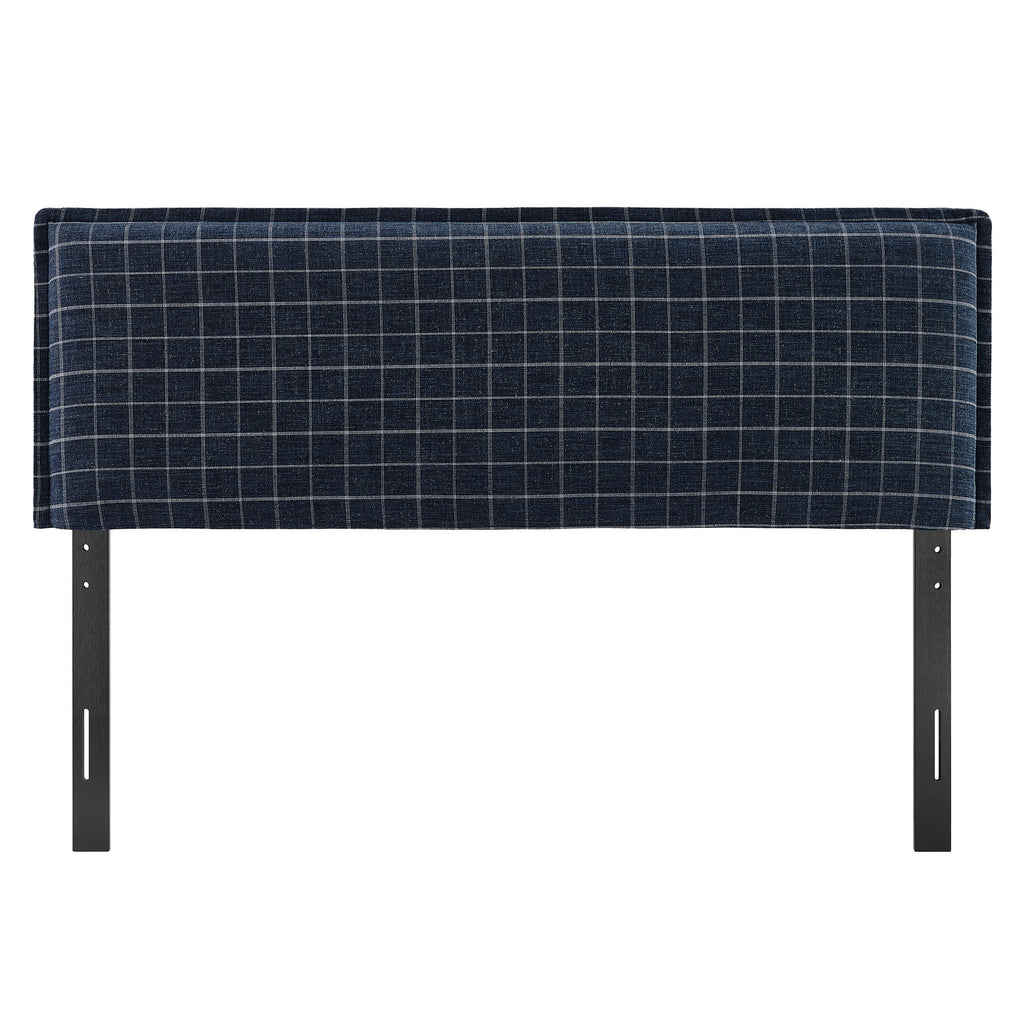 Camille Checkered Linen Blend Full Size Headboard - Denim Windowpane Check