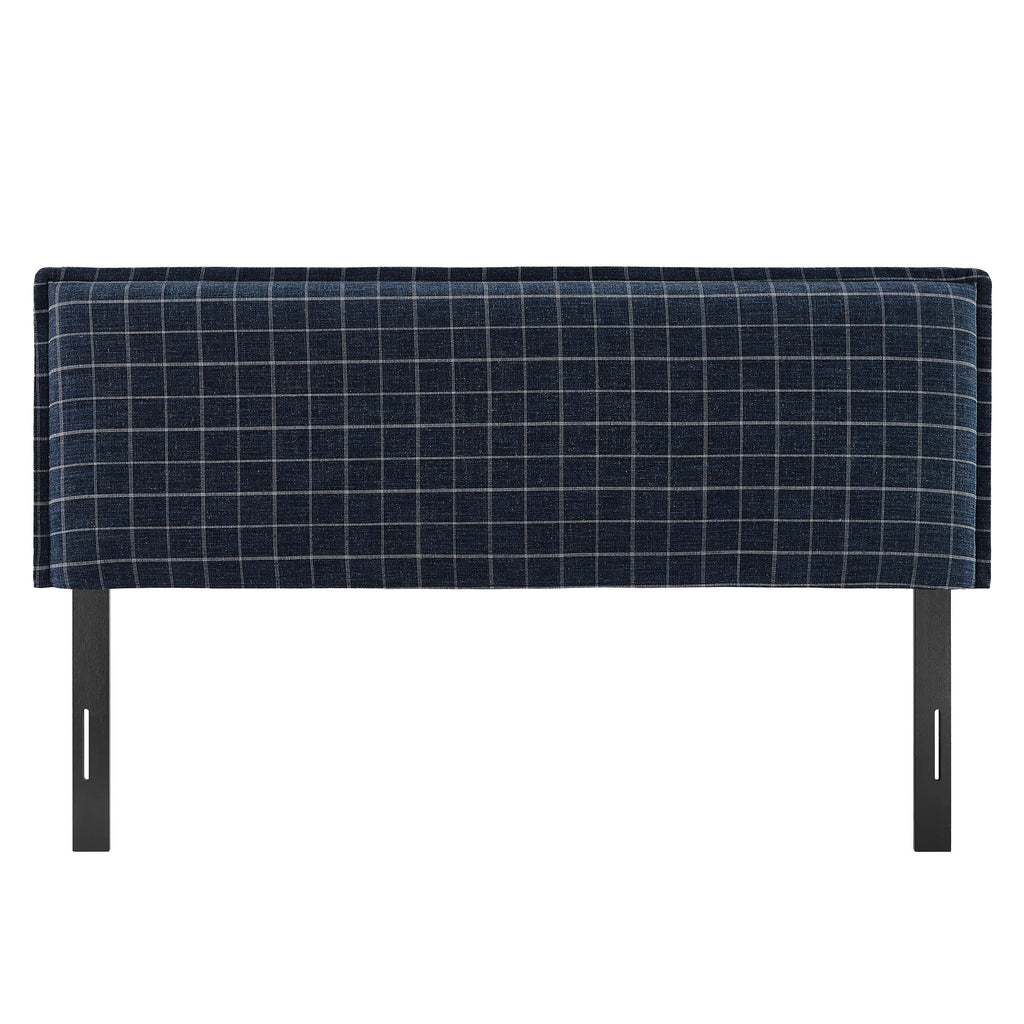 Camille Checkered Linen Blend Full Size Headboard - Denim Windowpane Check