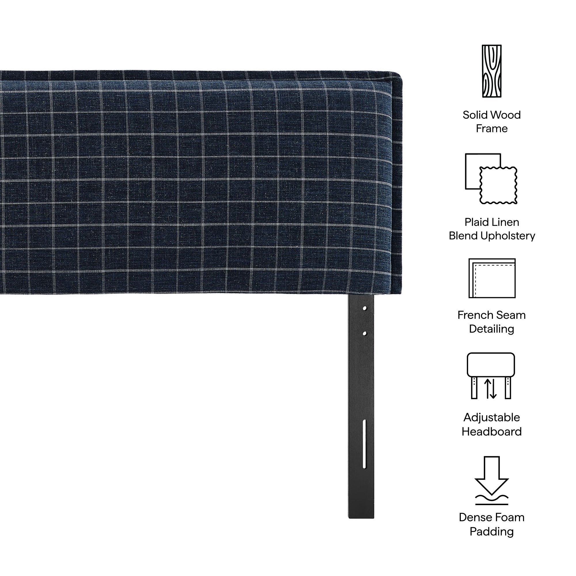 Camille Checkered Linen Blend Full Size Headboard - Denim Windowpane Check