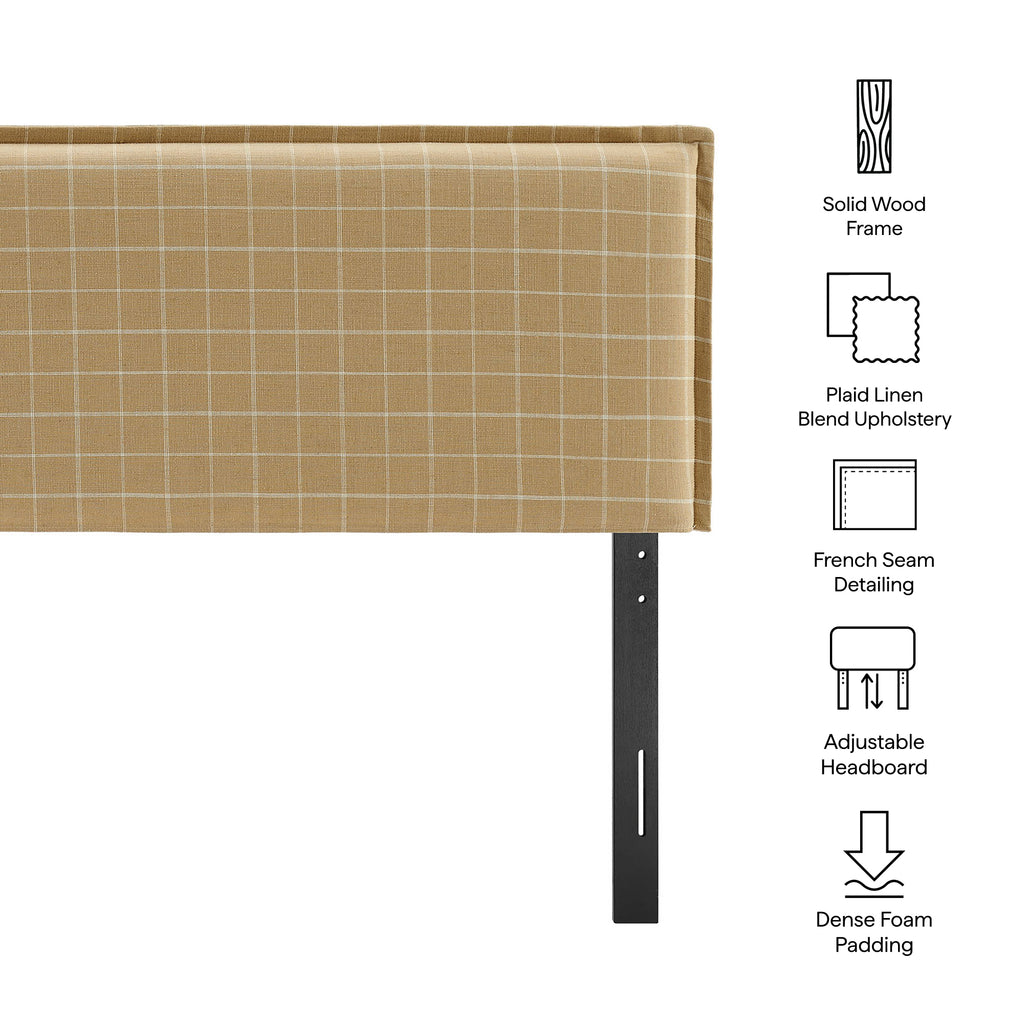 Camille Checkered Linen Blend Full Size Headboard - Hemp Windowpane Check