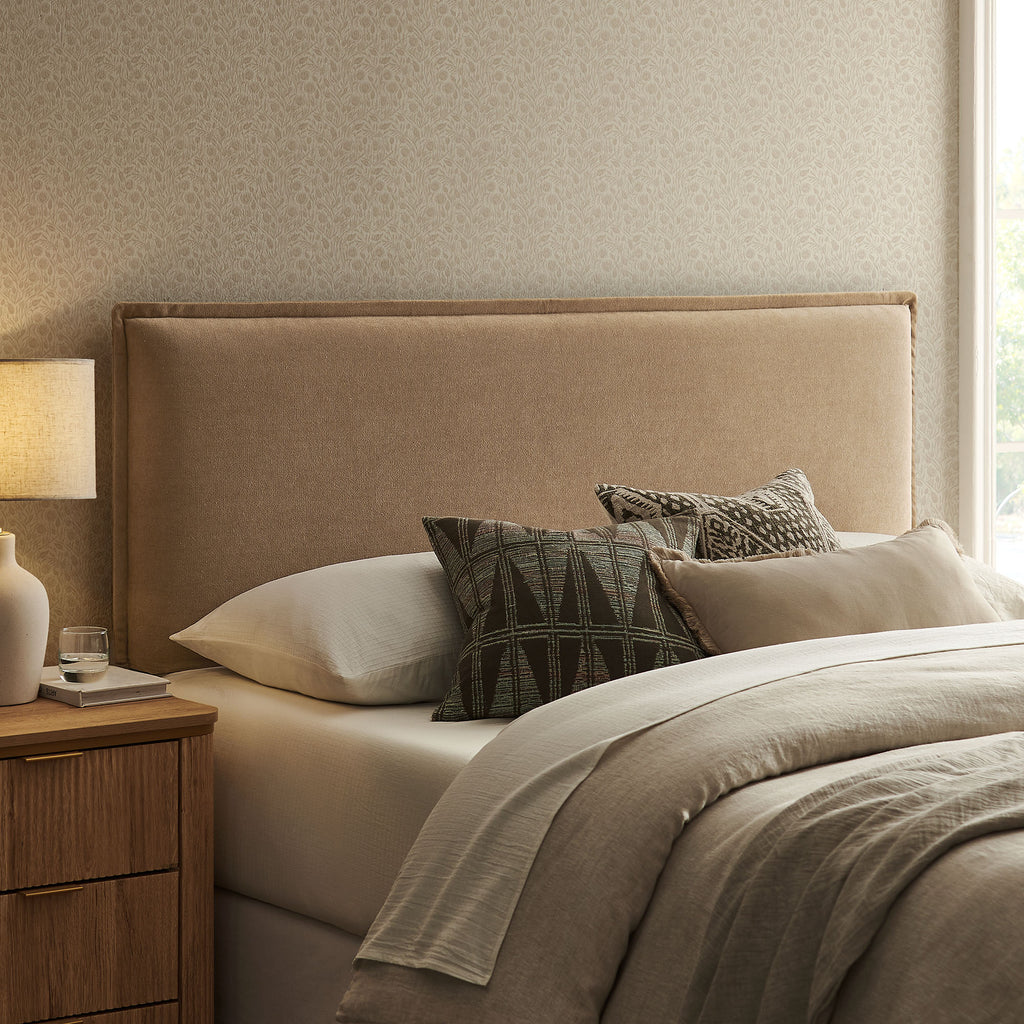 Camille Upholstered Linen Blend Queen Size Headboard - Almond