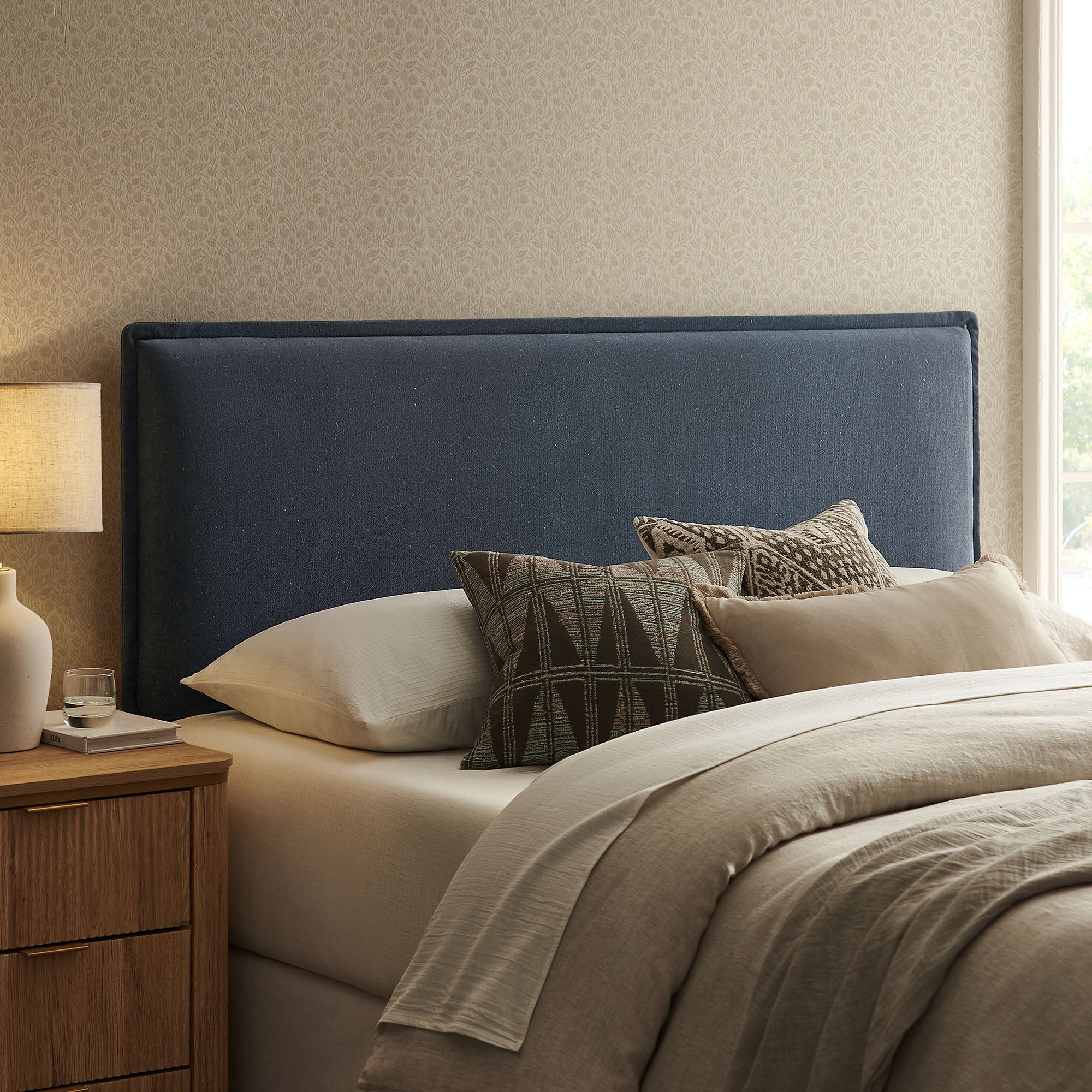 Camille Upholstered Linen Blend Queen Size Headboard - Denim