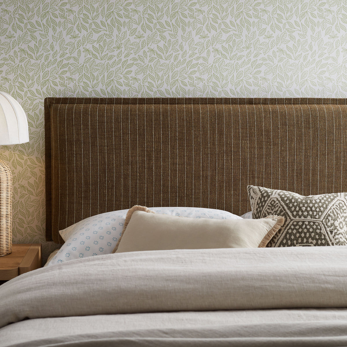 Camille Striped Linen Blend Queen Size Headboard - Earth Stripe