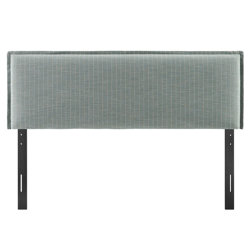 Camille Striped Linen Blend Queen Size Headboard - Spa Blue Stripe