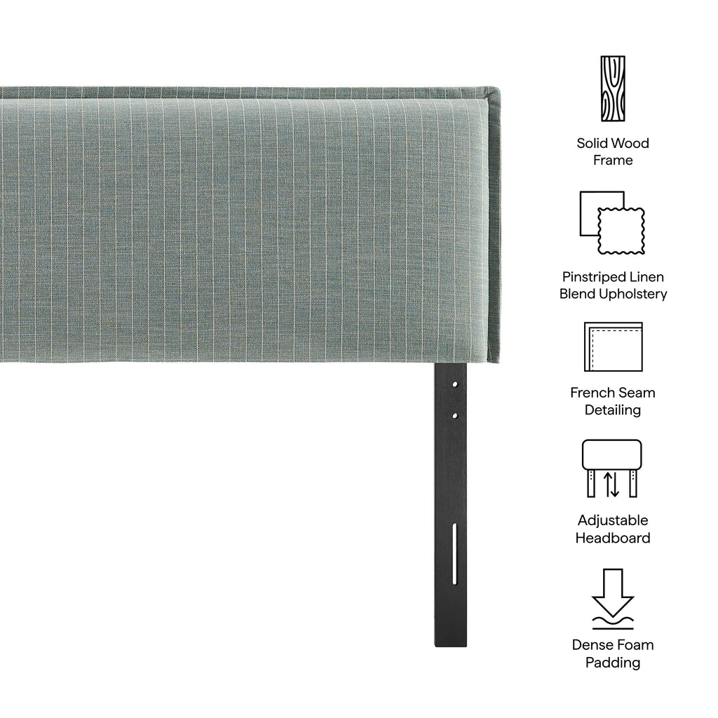 Camille Striped Linen Blend Queen Size Headboard - Spa Blue Stripe