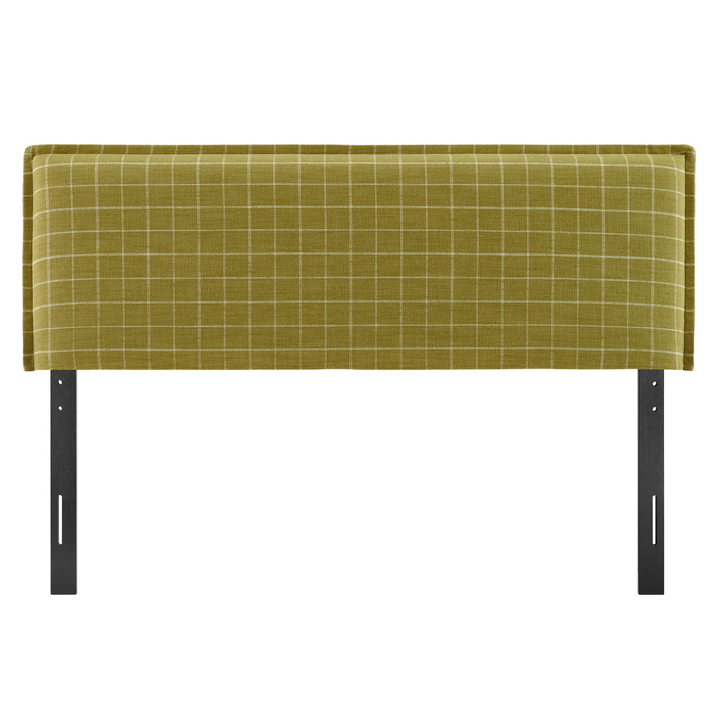 Camille Checkered Linen Blend Queen Size Headboard - Artichoke Windowpane Check