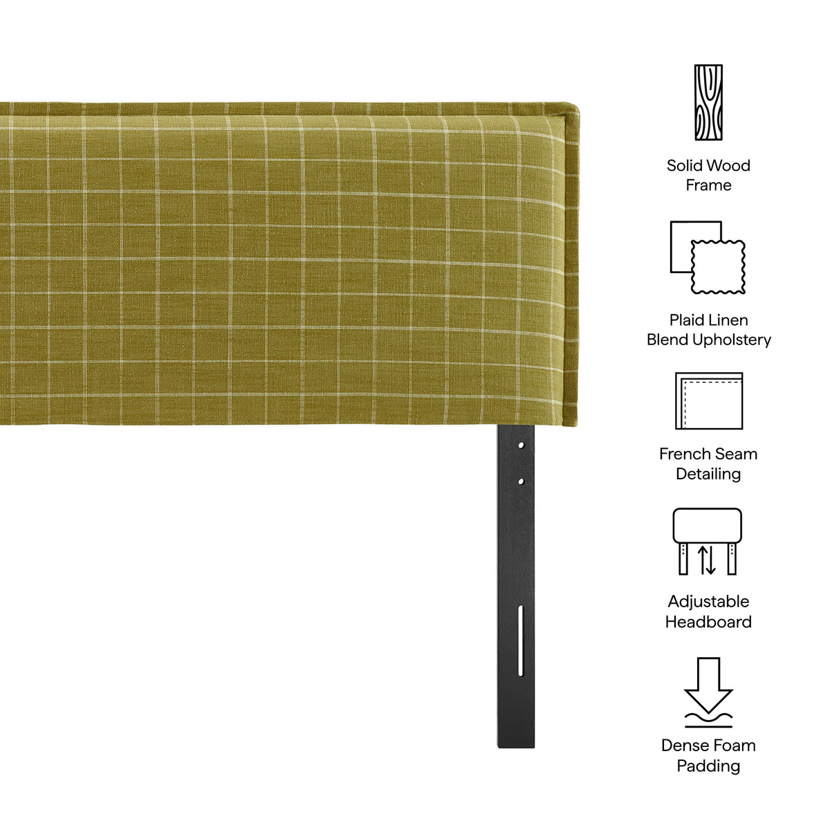 Camille Checkered Linen Blend Queen Size Headboard - Artichoke Windowpane Check