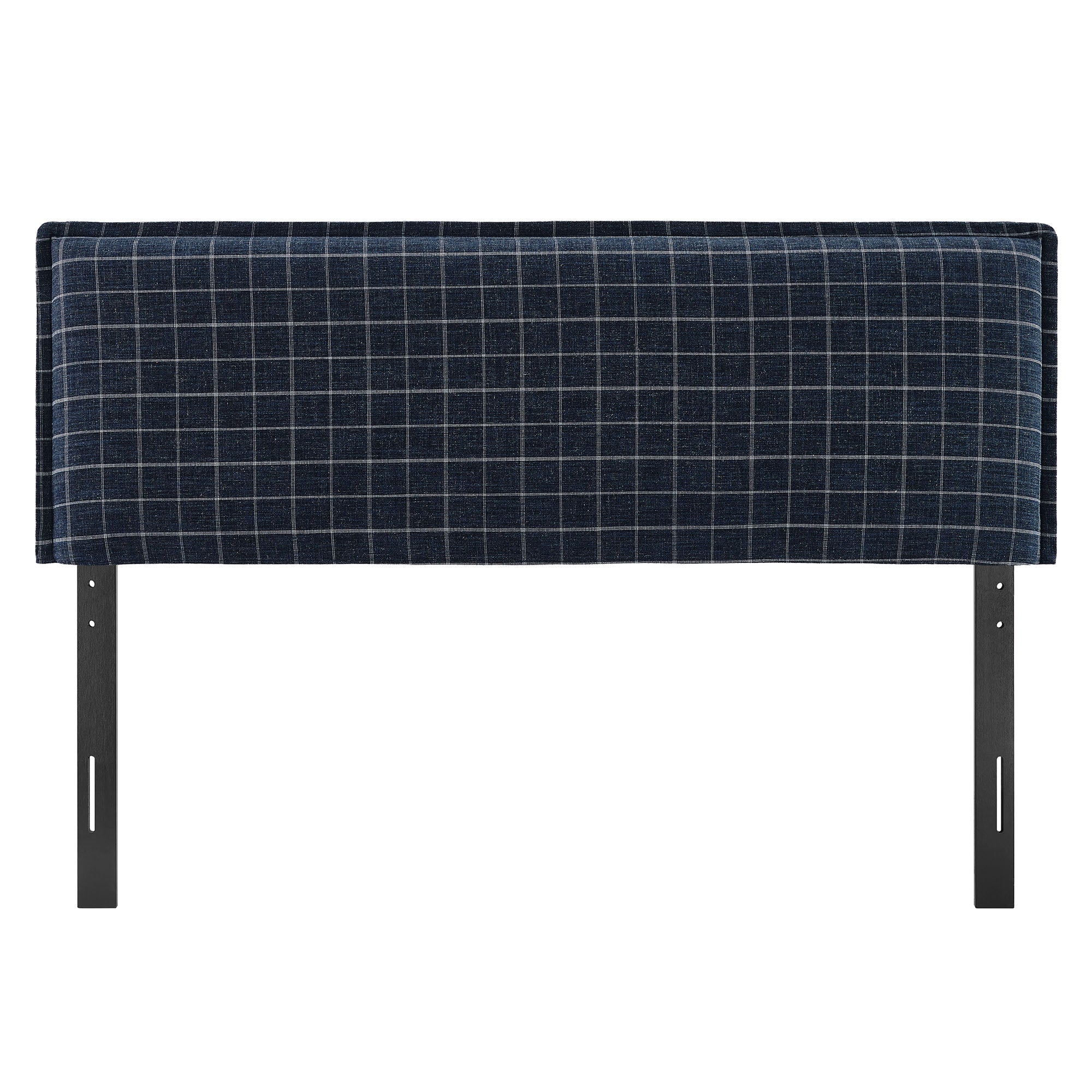 Camille Checkered Linen Blend Queen Size Headboard - Denim Windowpane Check