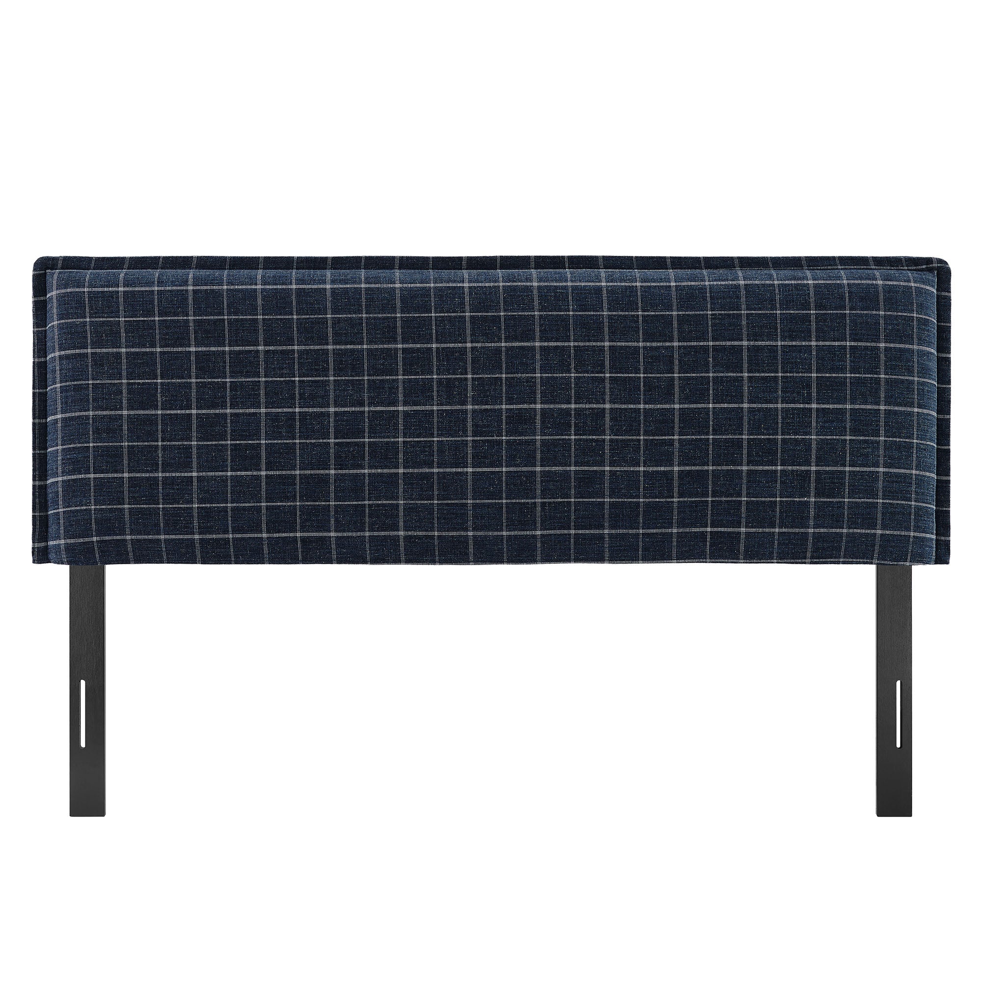 Camille Checkered Linen Blend Queen Size Headboard - Denim Windowpane Check