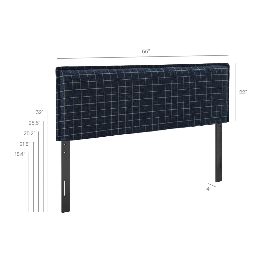 Camille Checkered Linen Blend Queen Size Headboard - Denim Windowpane Check