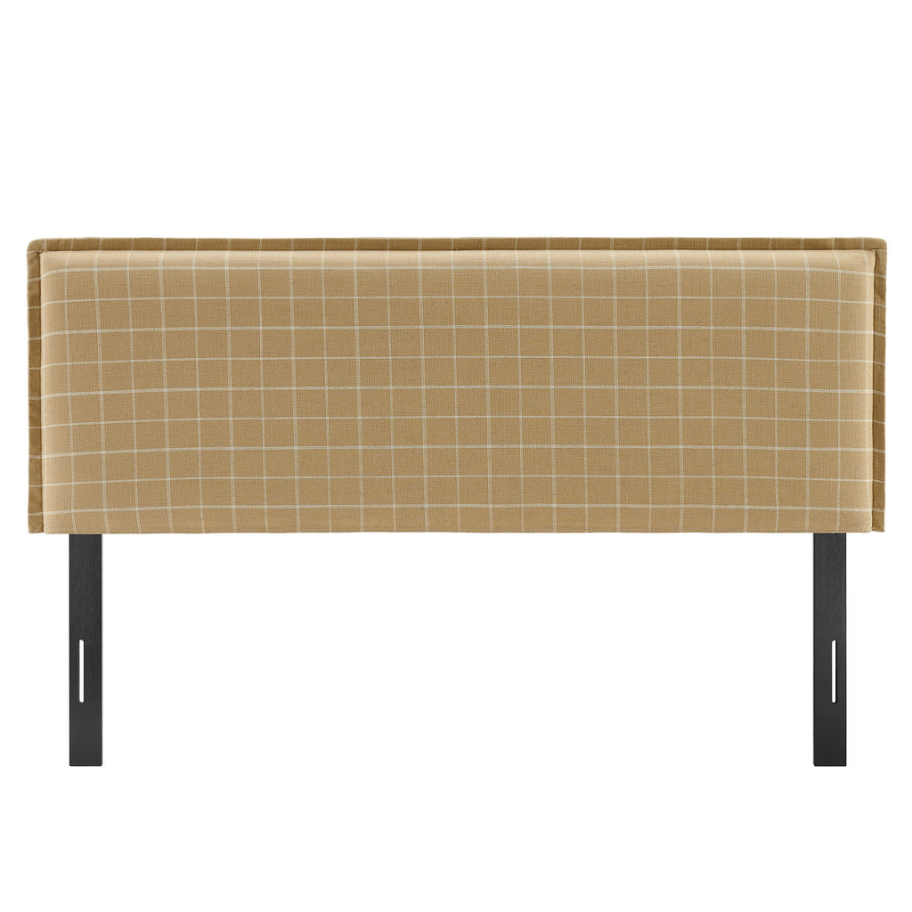 Camille Checkered Linen Blend Queen Size Headboard - Hemp Windowpane Check