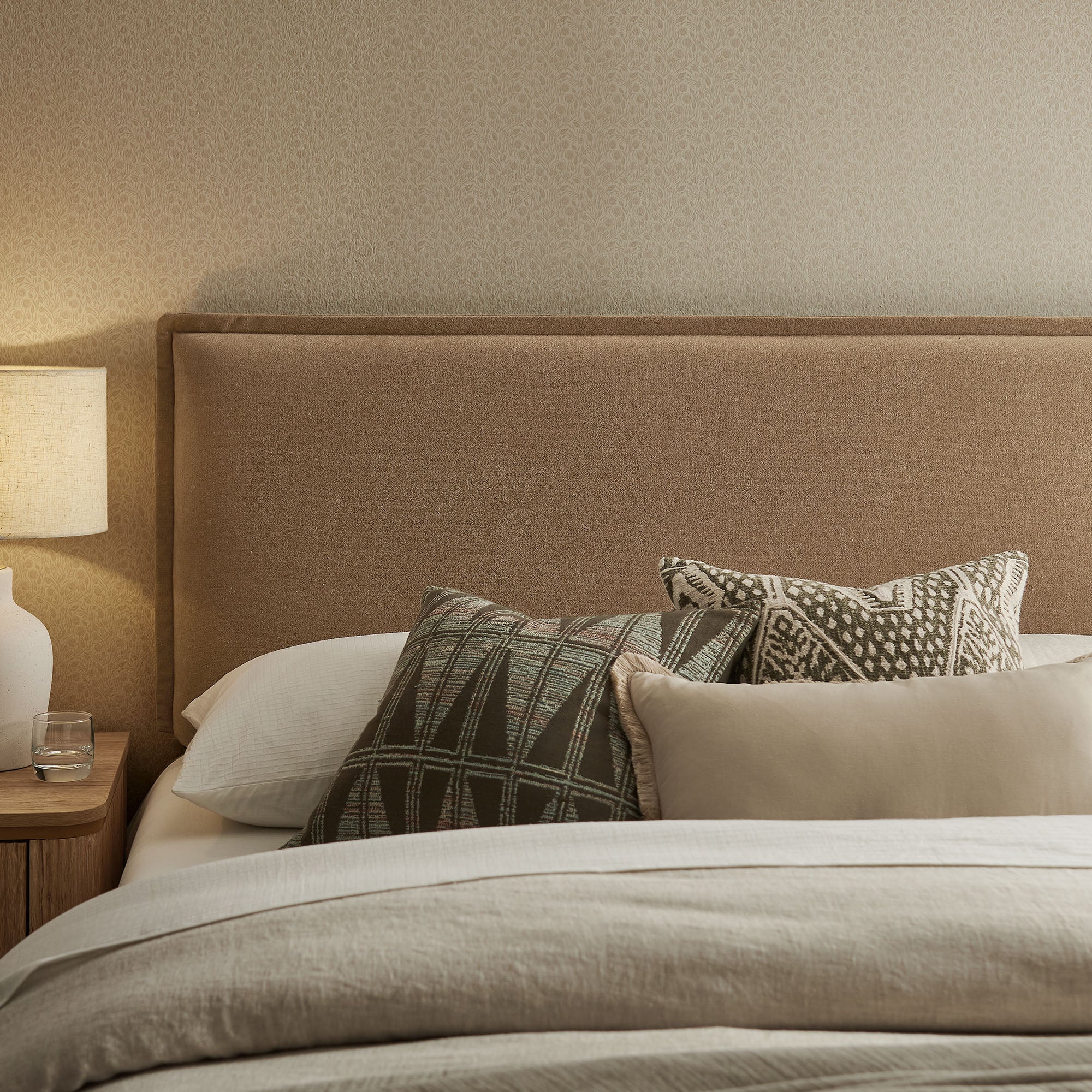 Camille Upholstered Linen Blend King Size Headboard - Almond