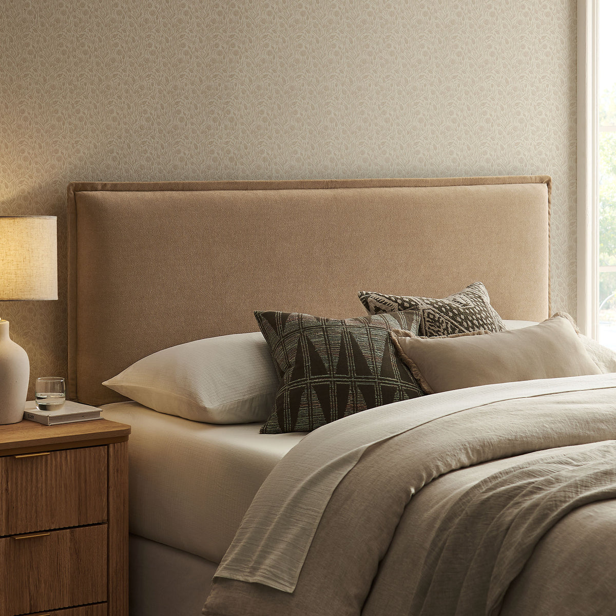 Camille Upholstered Linen Blend King Size Headboard - Almond