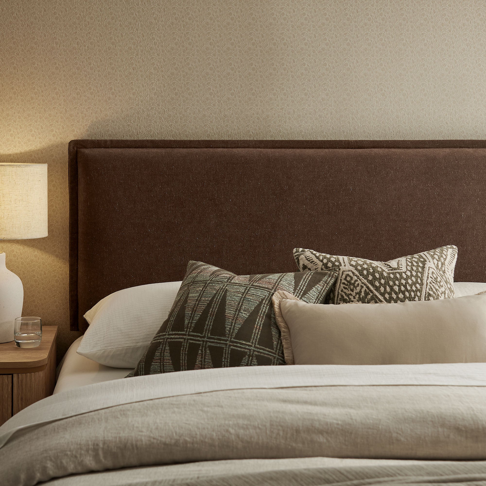 Camille Upholstered Linen Blend King Size Headboard - Cocoa