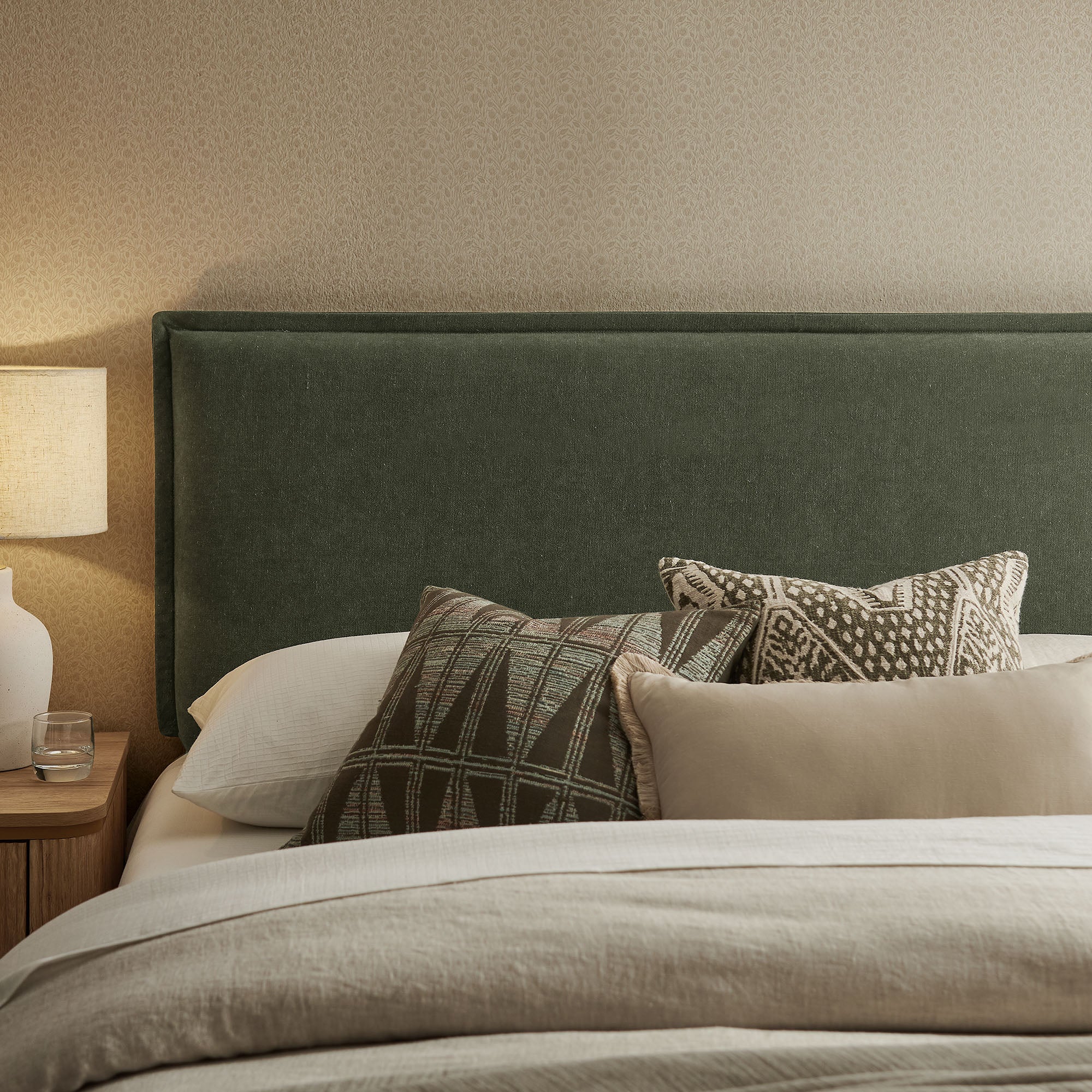 Camille Upholstered Linen Blend King Size Headboard - Sage