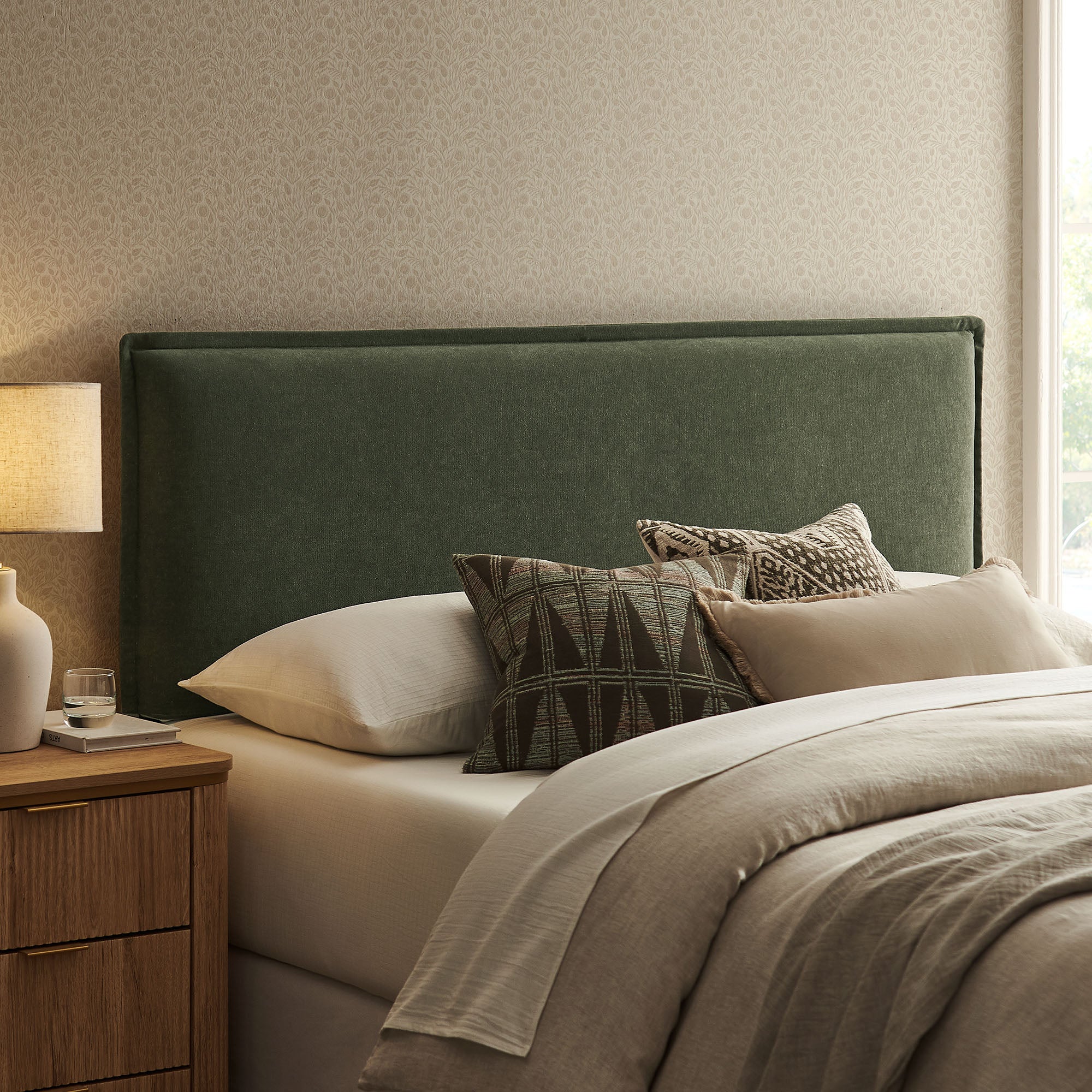 Camille Upholstered Linen Blend King Size Headboard - Sage