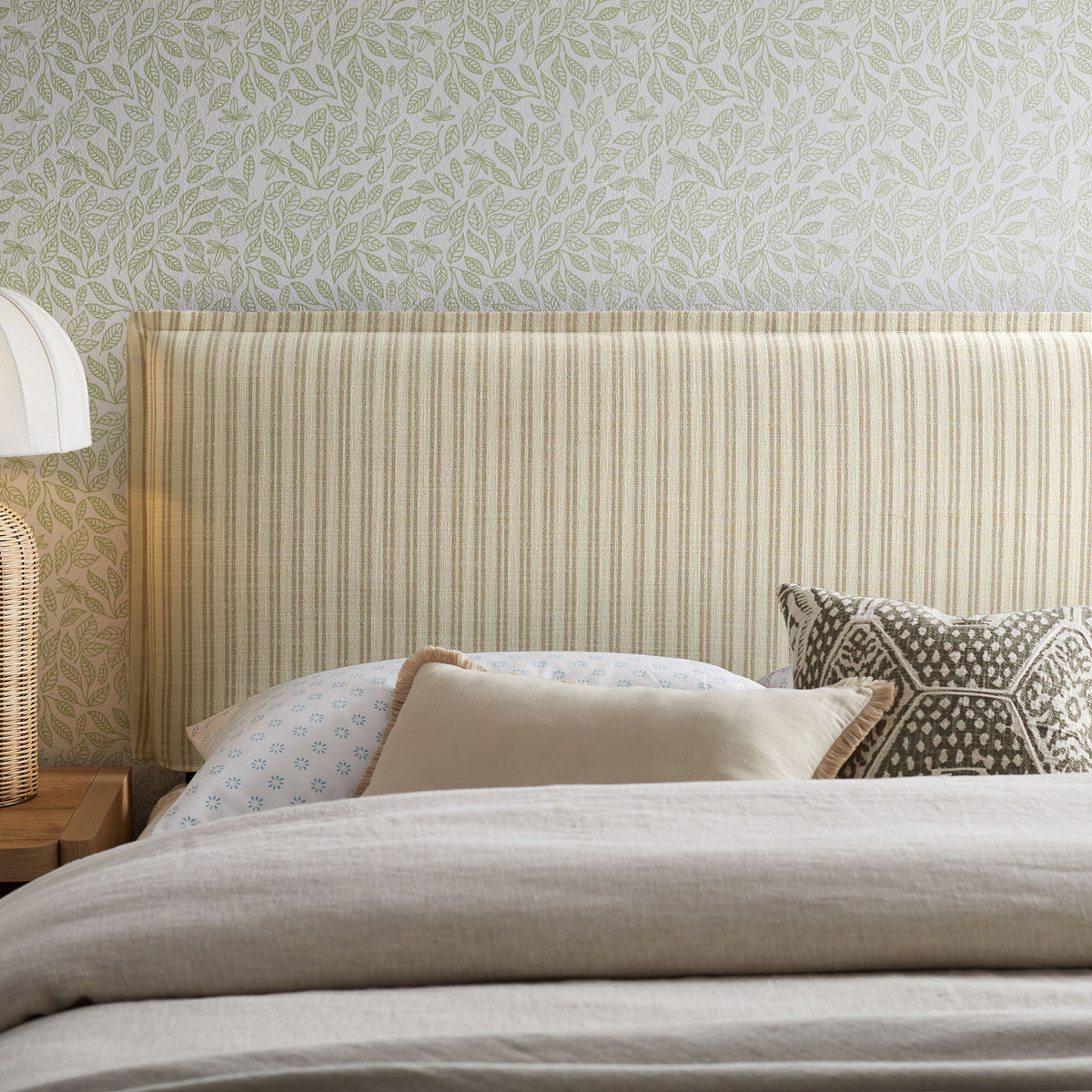 Camille Striped Linen Blend King Size Headboard - Oatmeal Stripe
