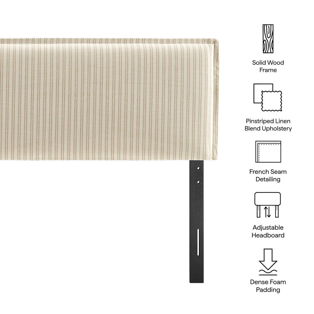 Camille Striped Linen Blend King Size Headboard - Oatmeal Stripe