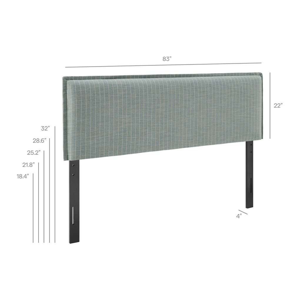 Camille Striped Linen Blend King Size Headboard - Spa Blue Stripe