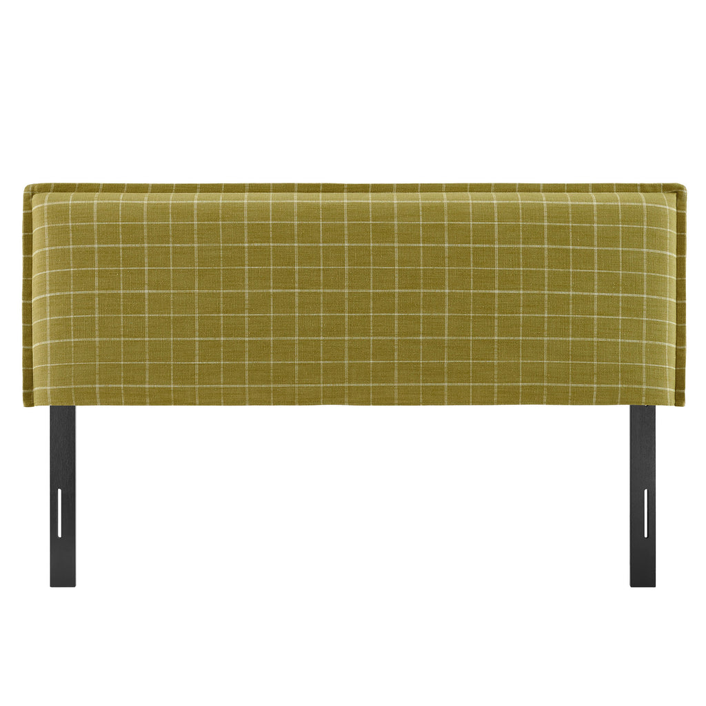 Camille Checkered Linen Blend King Size Headboard - Artichoke Windowpane Check