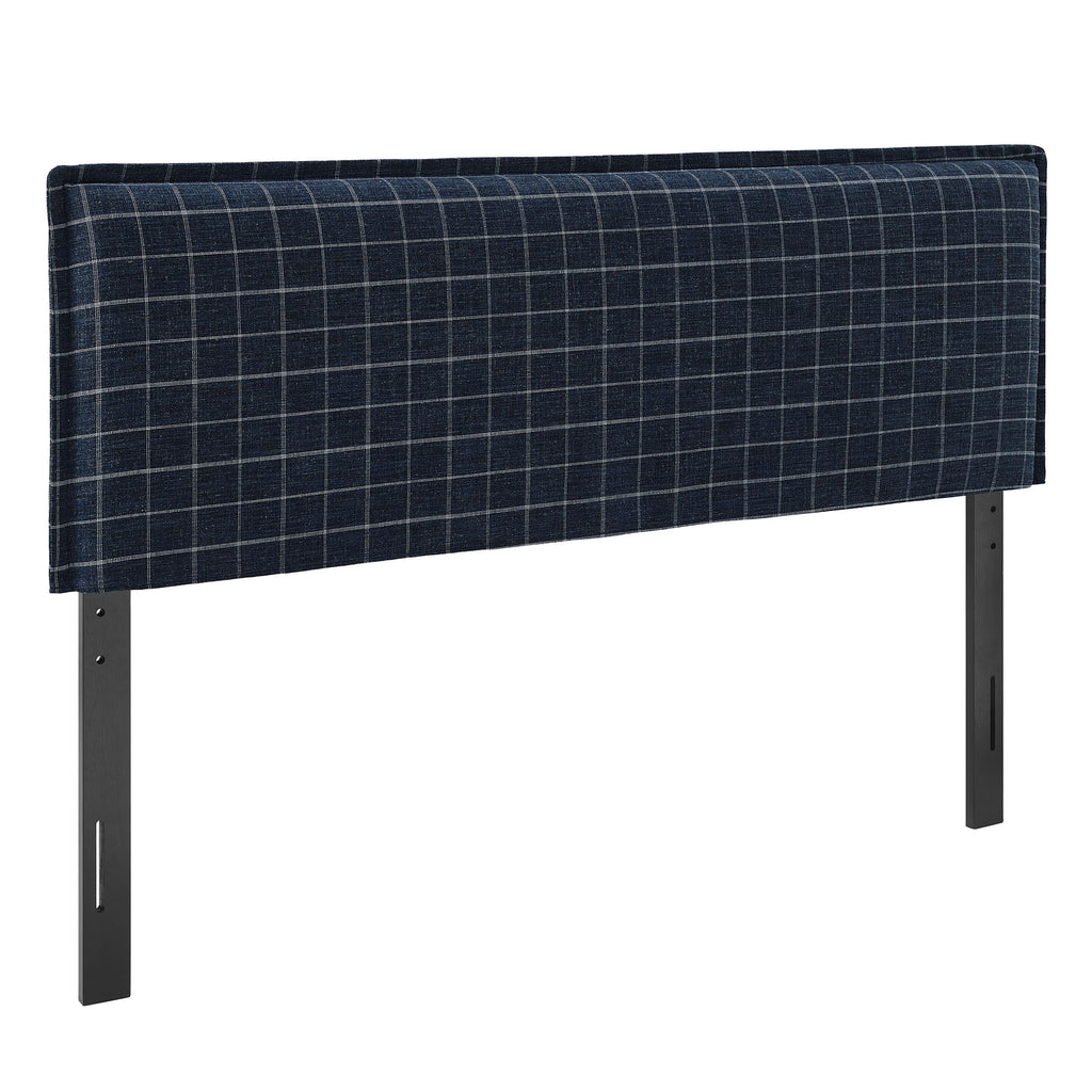 Camille Checkered Linen Blend King Size Headboard - Denim Windowpane Check