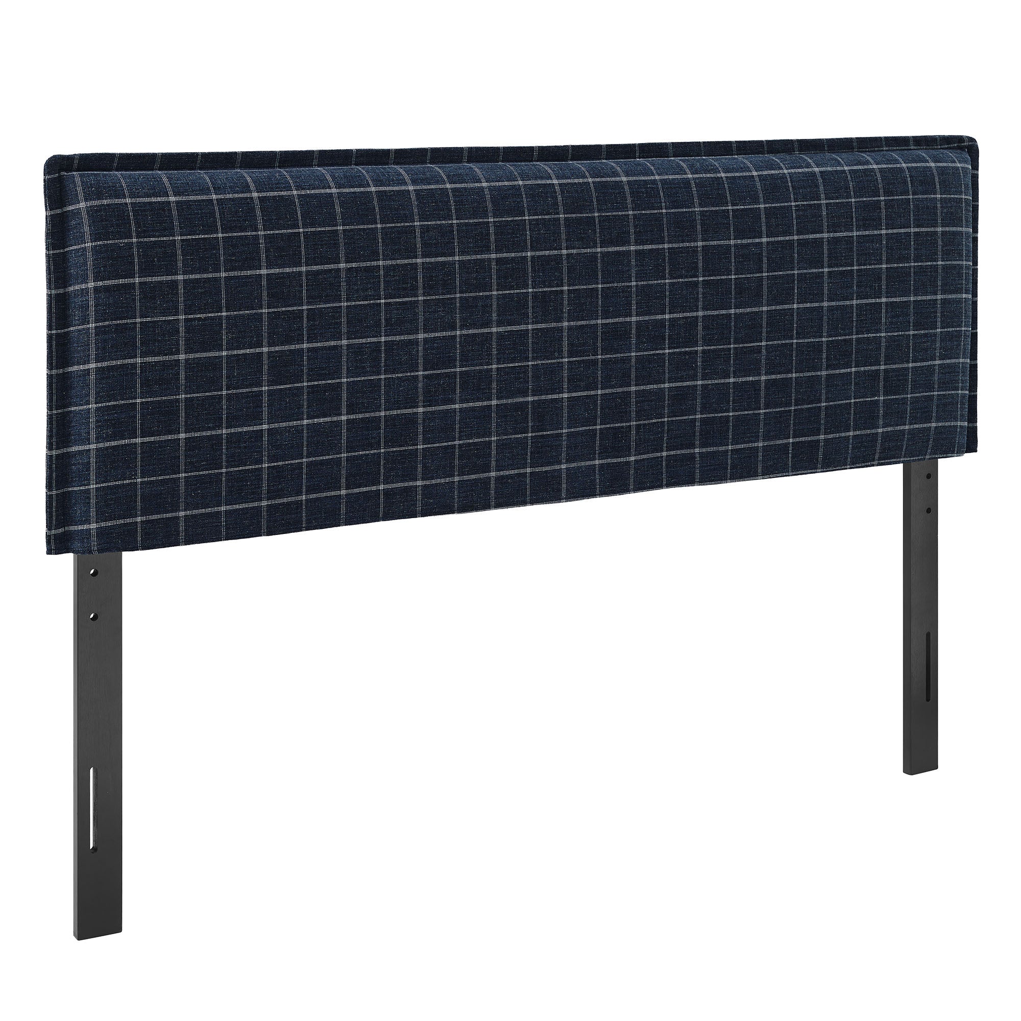 Camille Checkered Linen Blend King Size Headboard - Denim Windowpane Check
