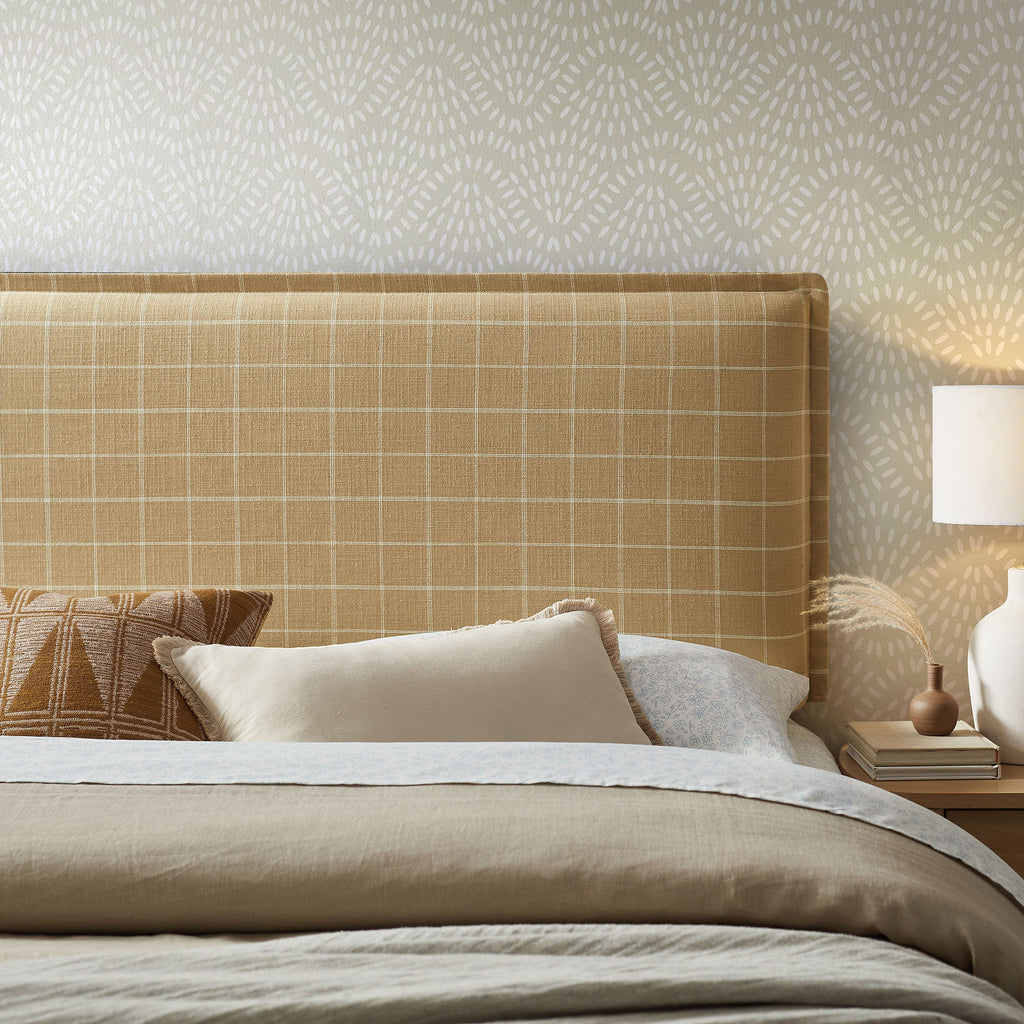 Camille Checkered Linen Blend King Size Headboard - Hemp Windowpane Check