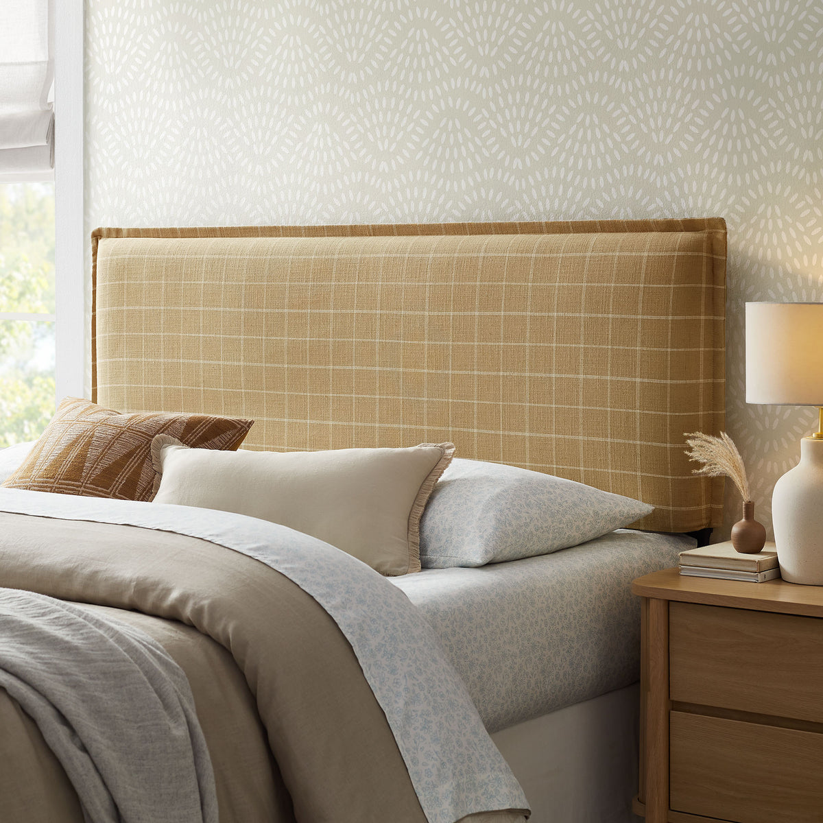 Camille Checkered Linen Blend King Size Headboard - Hemp Windowpane Check