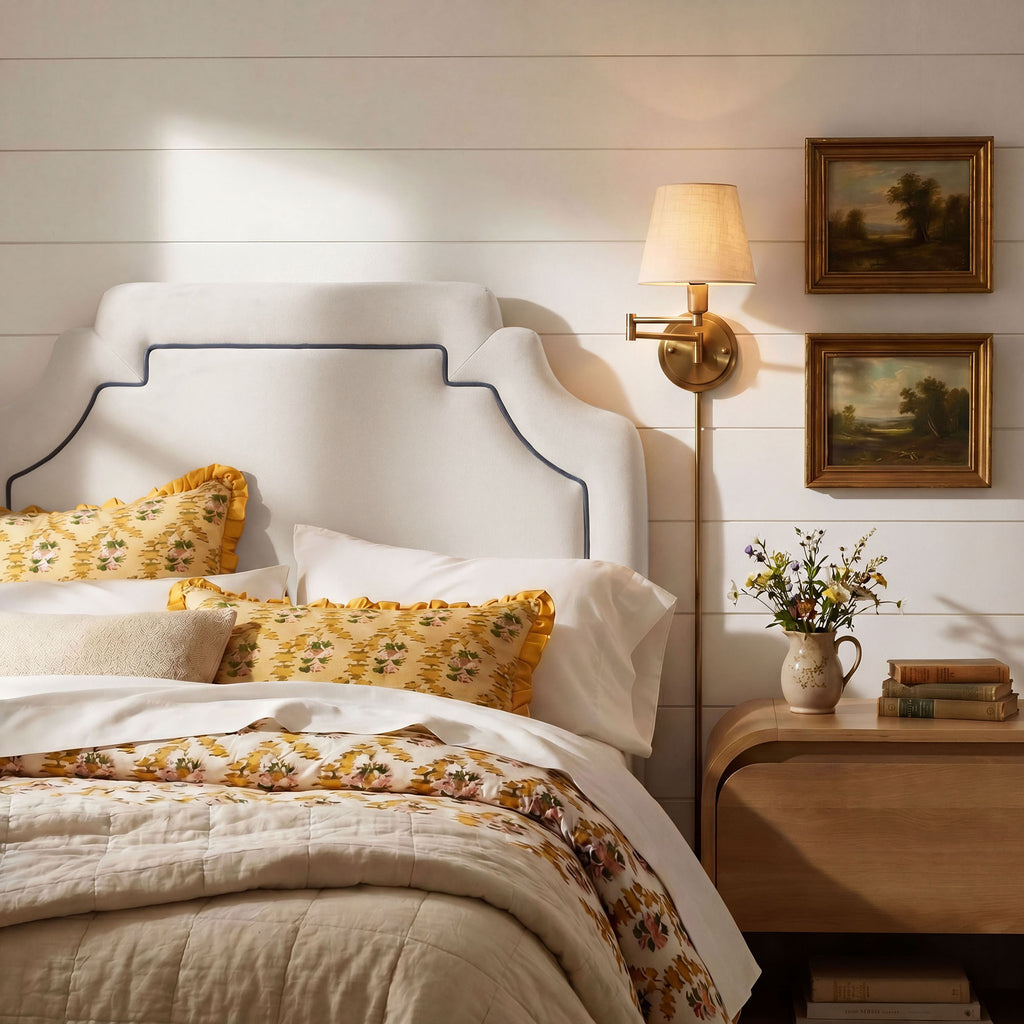 Magnolia Stain-Resistant Performance Velvet Twin Size Headboard - Alabaster Cadet Blue