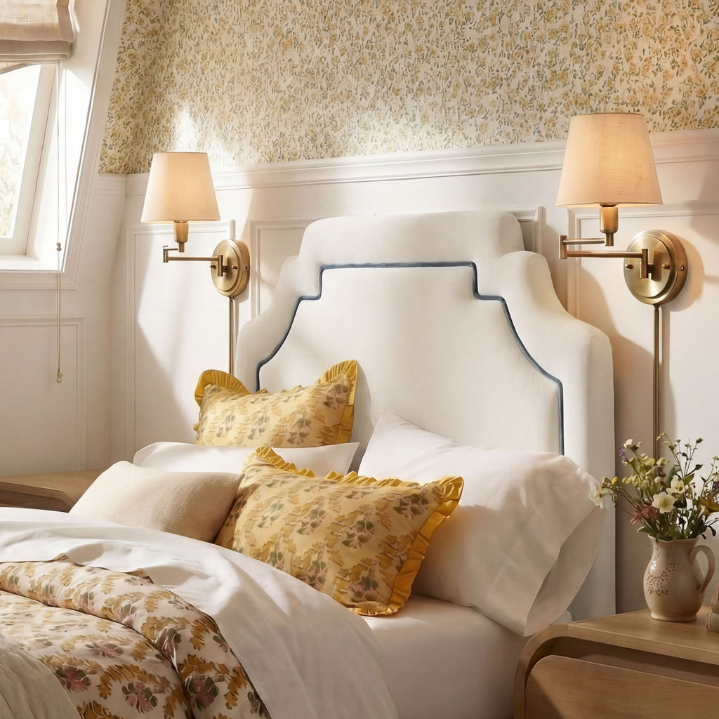 Magnolia Stain-Resistant Performance Velvet Twin Size Headboard - Alabaster Cadet Blue