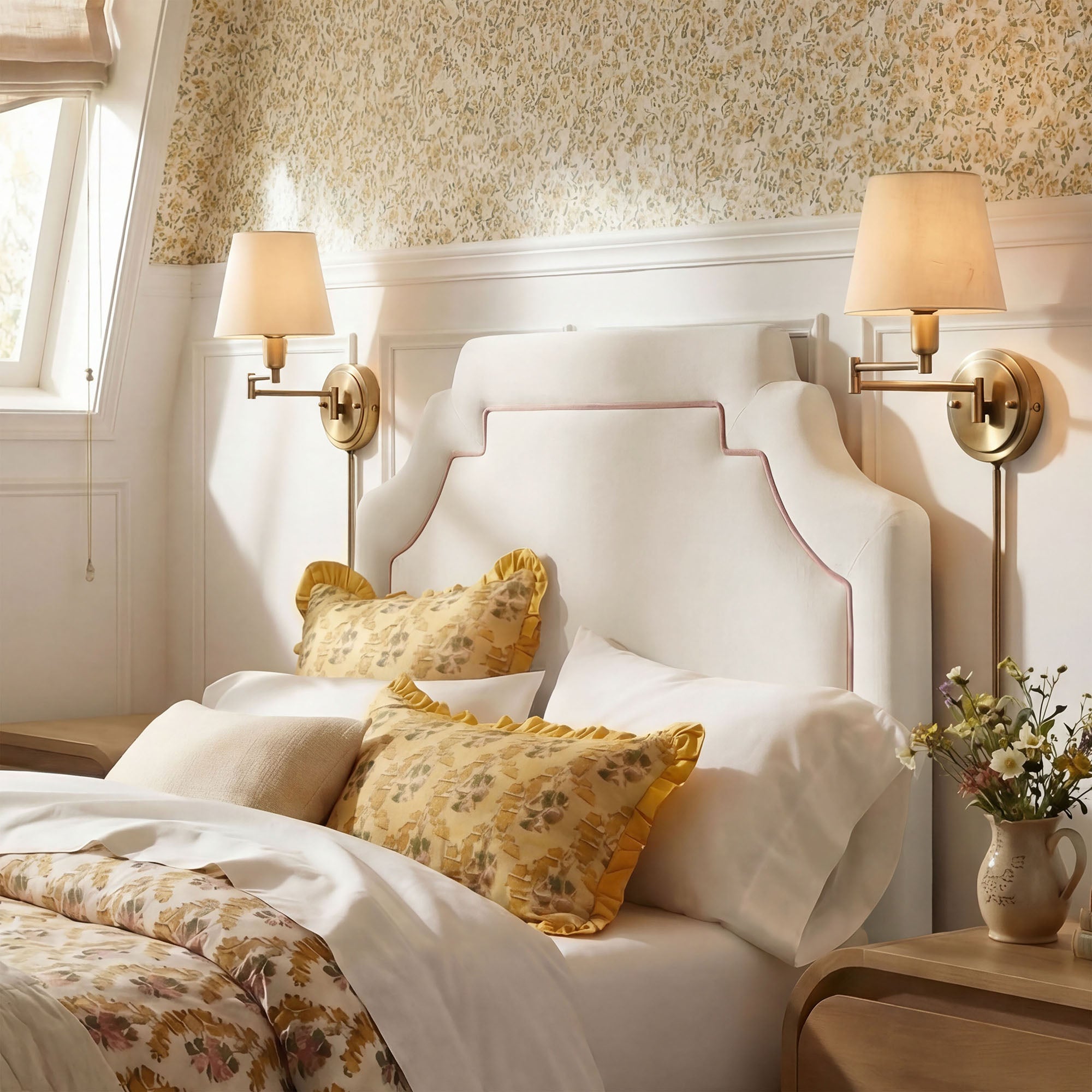 Magnolia Stain-Resistant Performance Velvet Twin Size Headboard - Alabaster Pink