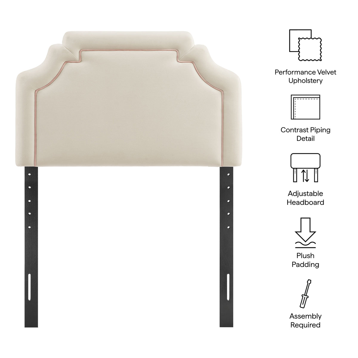 Magnolia Stain-Resistant Performance Velvet Twin Size Headboard - Alabaster Pink